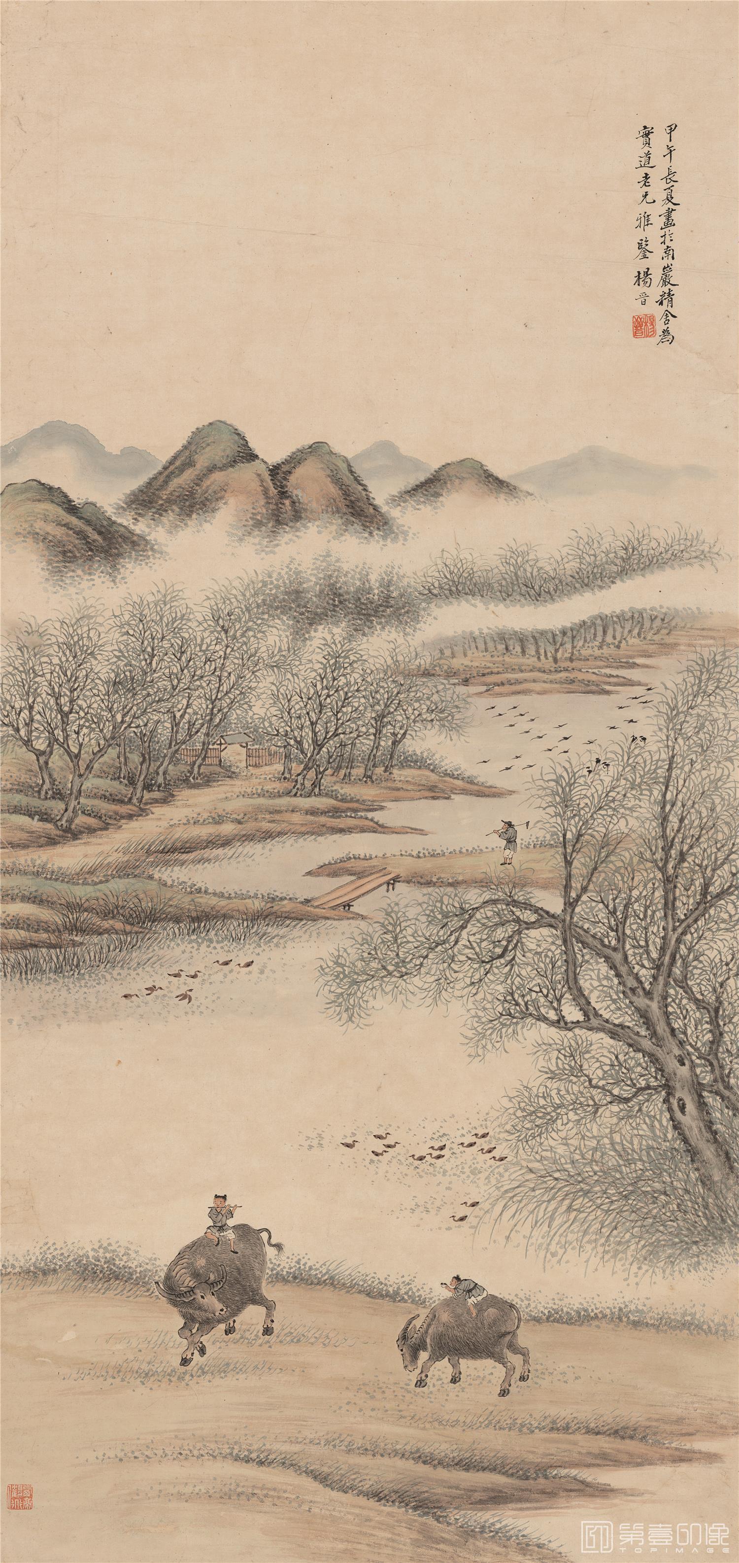 国画-牧牛图-45.7X96.7cm