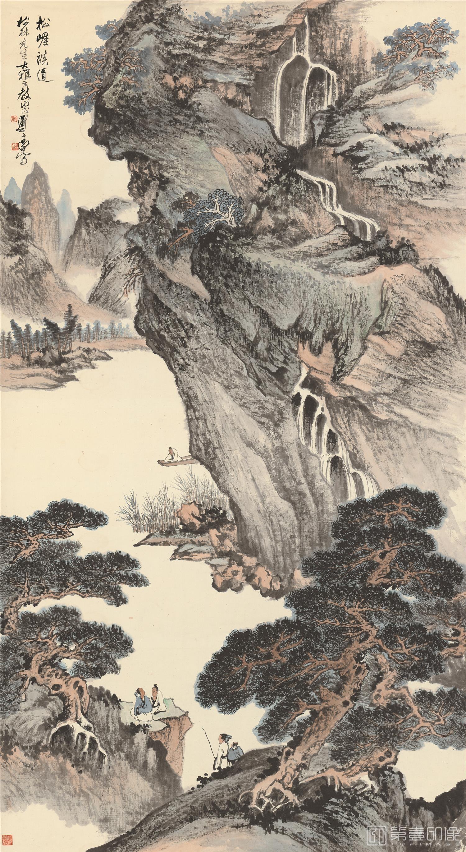 国画-松崖谈道图-78X144cm