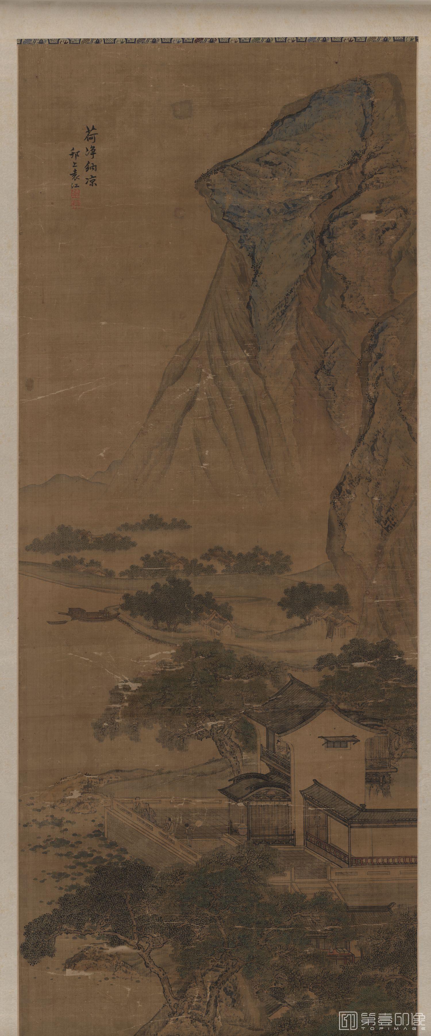 国画-荷净纳凉山水绢本