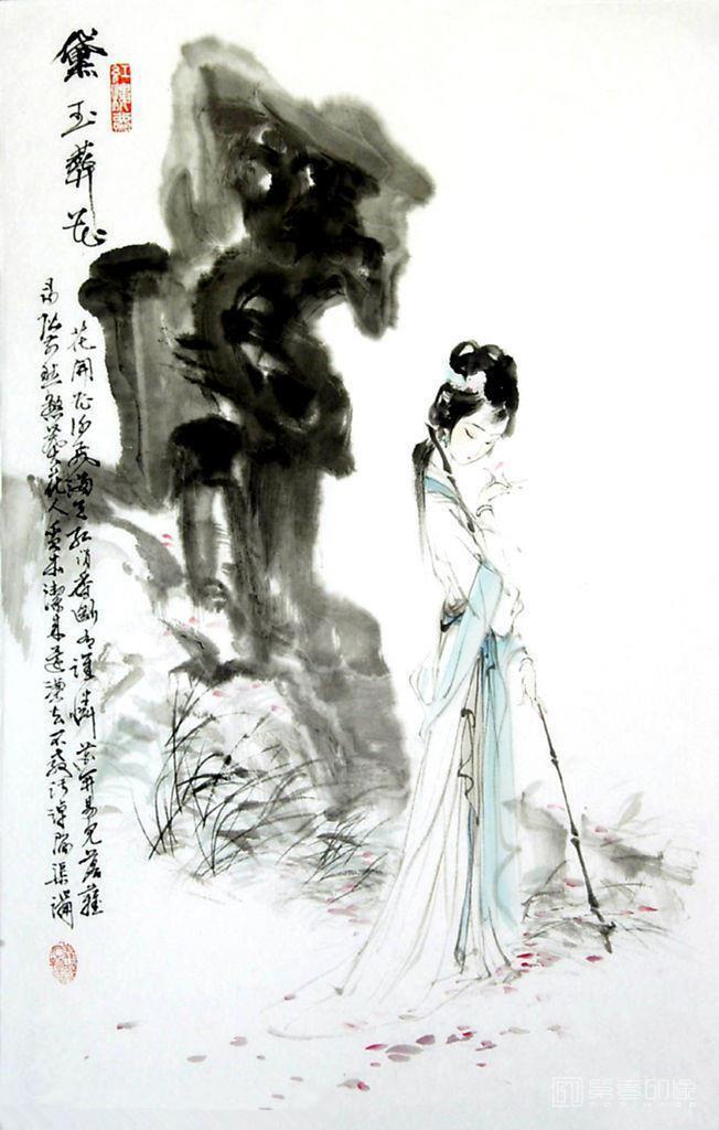 国画-红楼梦人物-黛玉葬花