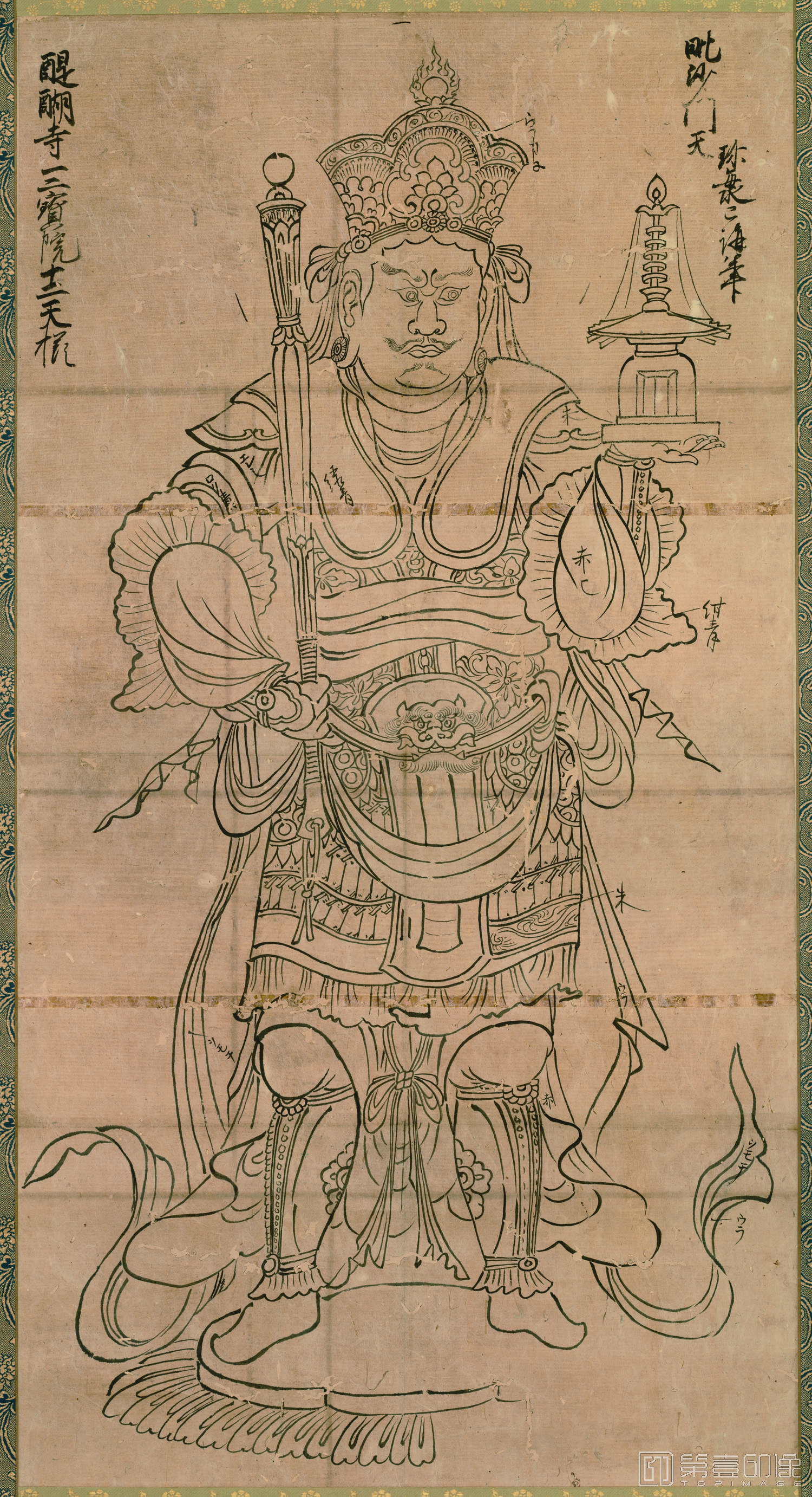 国画-佛画 白描十二天图像 毗沙门天纸本 (珍海本-东京)869×457