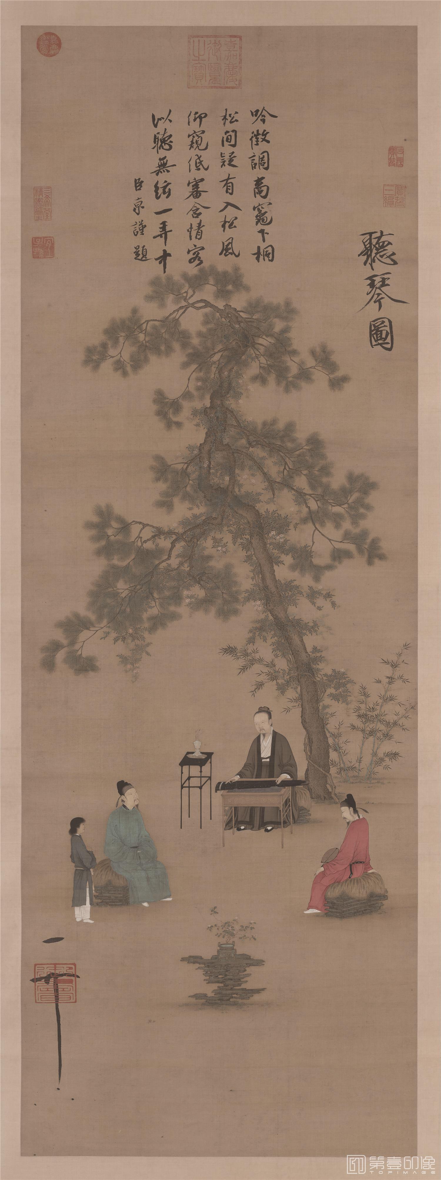 国画-听琴图立轴绢本52×147cm