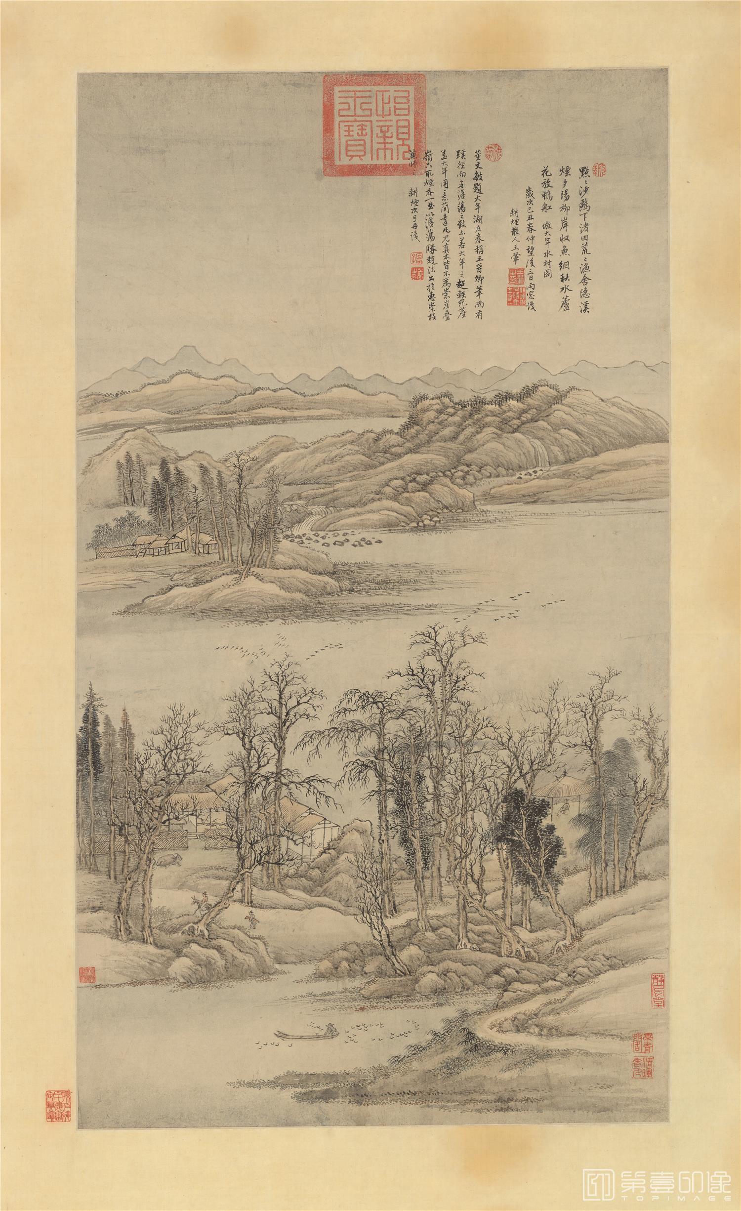 国画-仿大年水村图