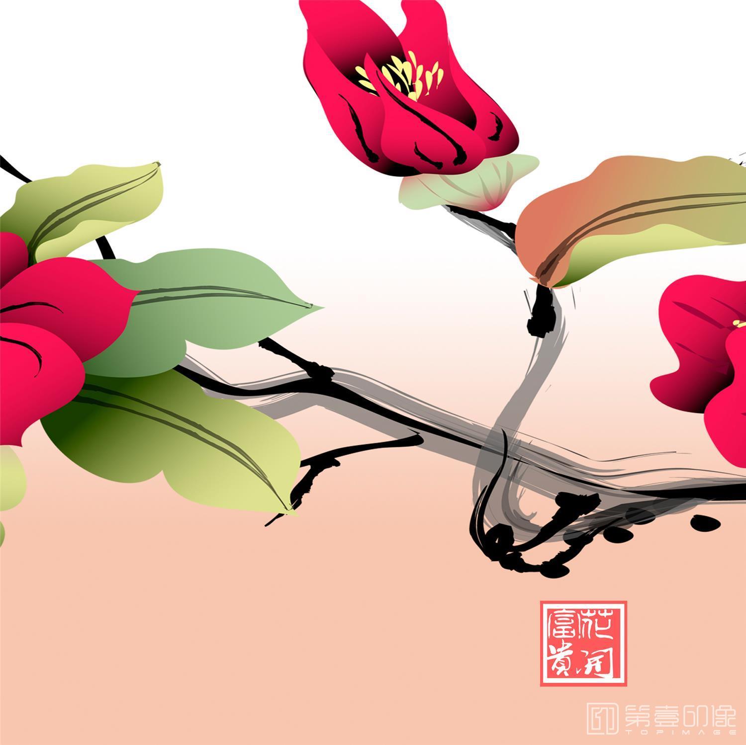水彩画-套图-4联-花开富贵-2