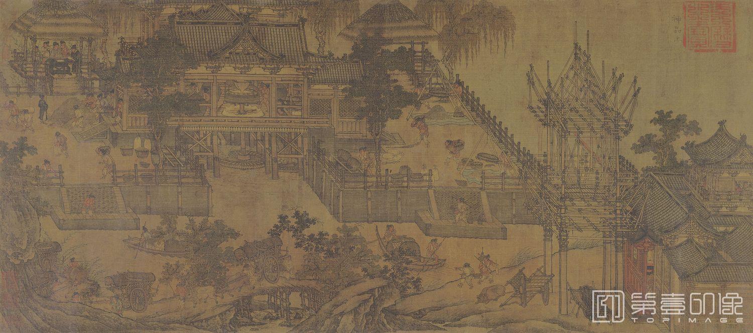国画-闸口盘车图-55.4x124.1