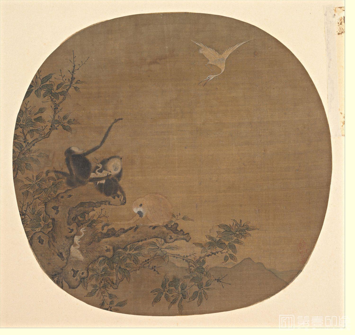 国画-猿鹭图-24.1x22.9