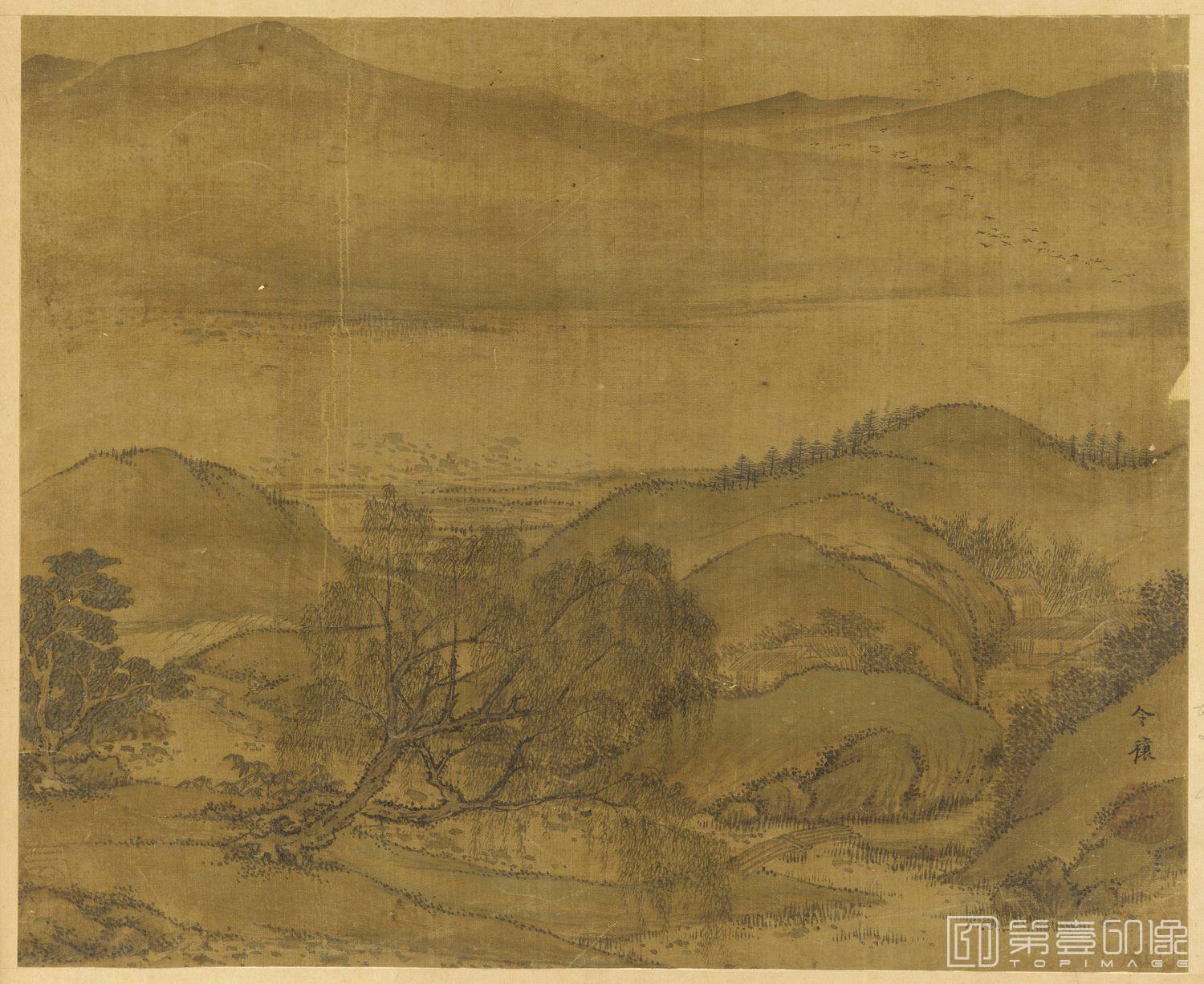 国画-秋池溪桥图页-27.9x34