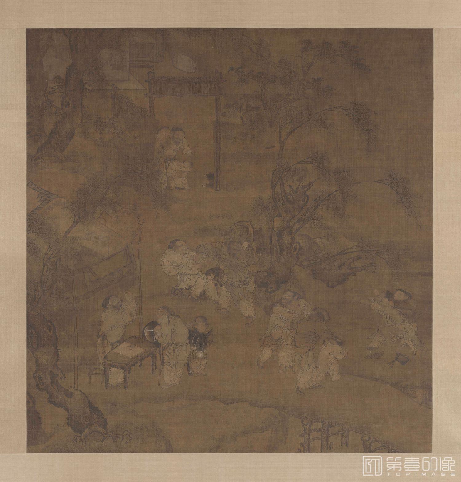国画-柳荫群盲图-82x78.5