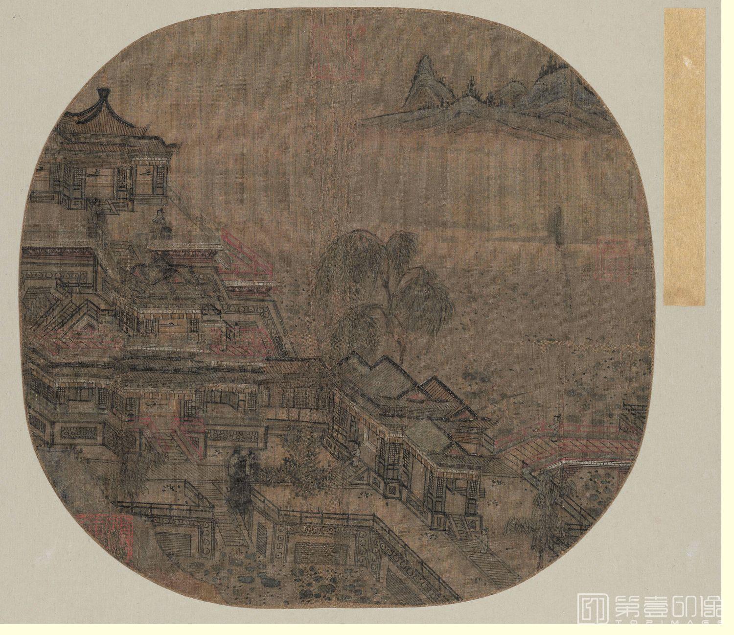 国画-江山殿阁图页-23.2X24.5