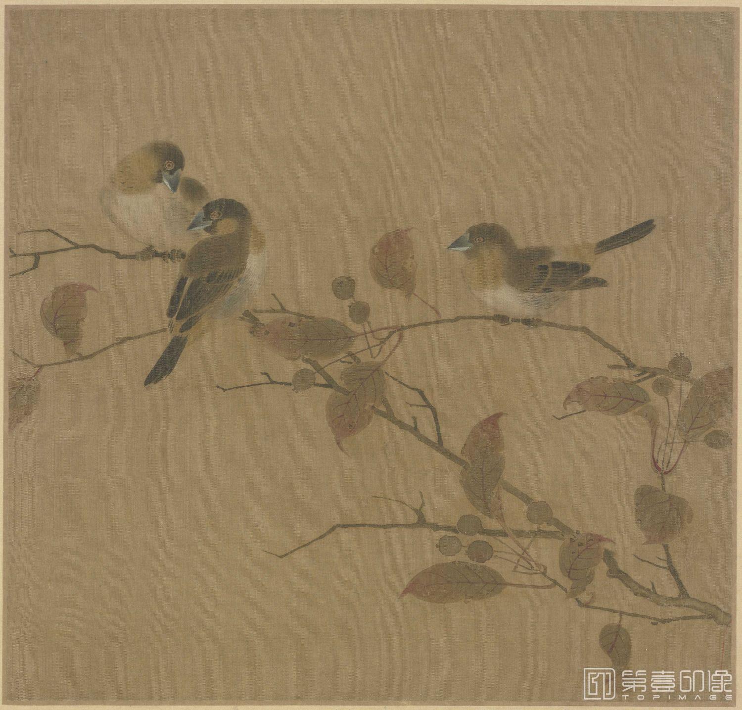 国画-霜桕山鸟图页-24.1x25.3