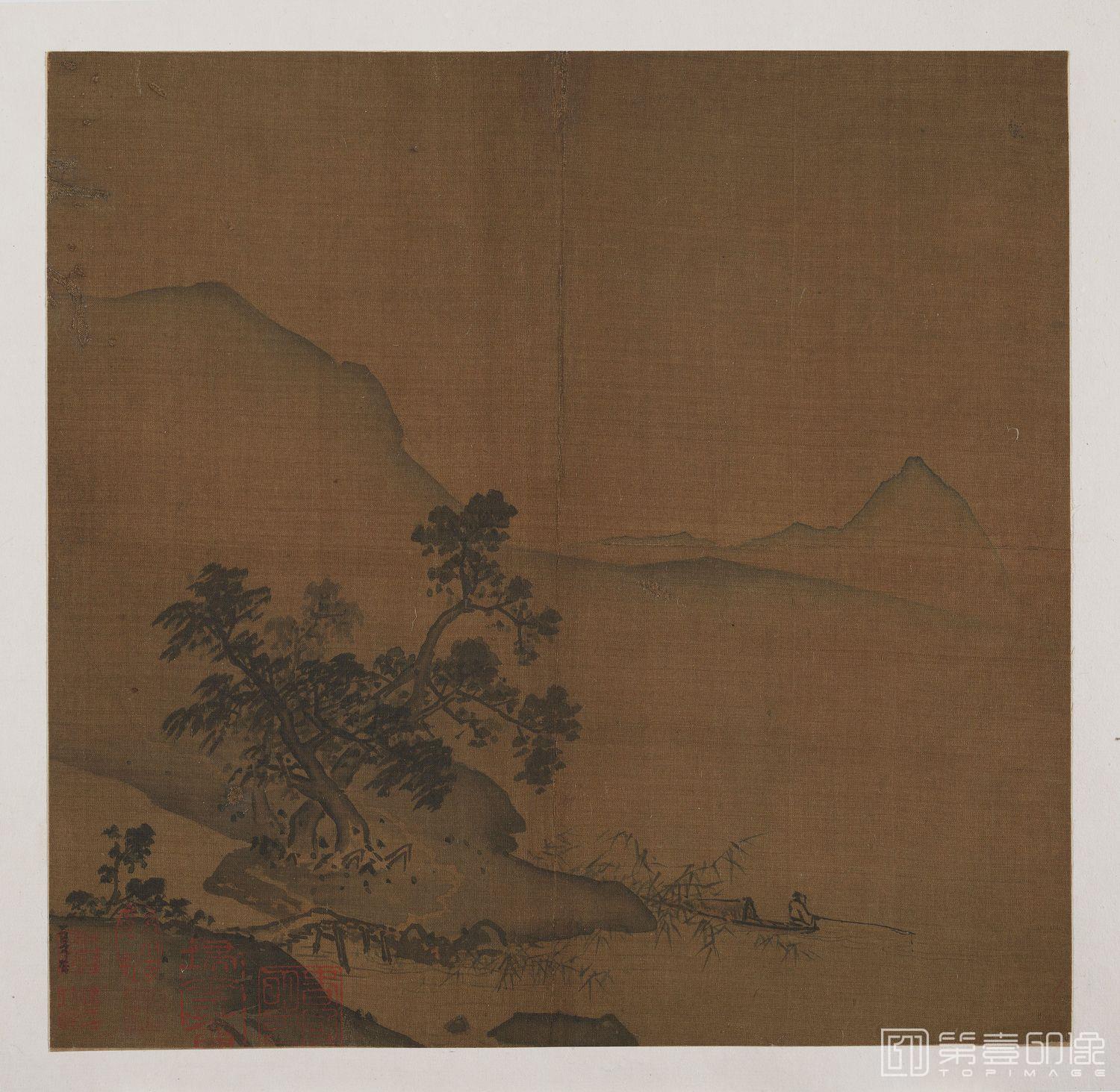 国画-溪口垂钓图-23.2x23.8