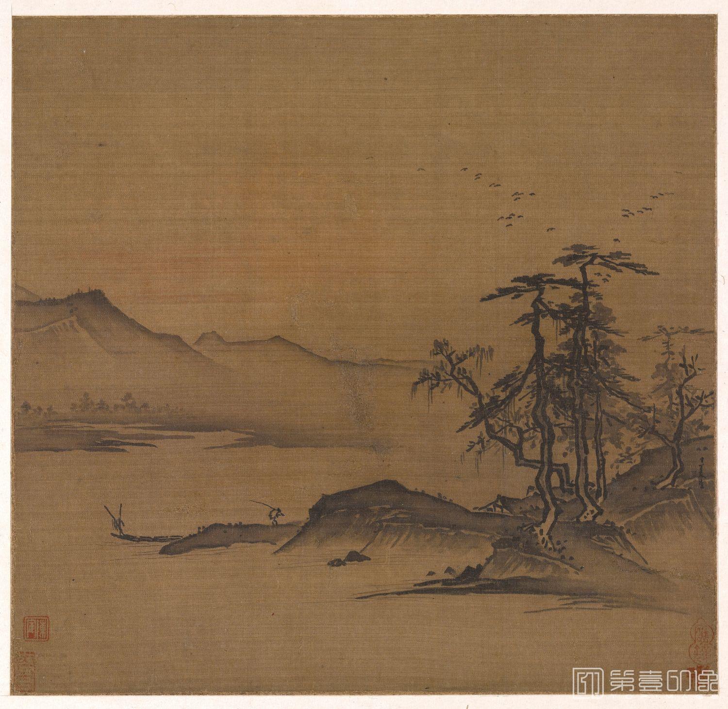 国画-暮色渔村图页-39x38