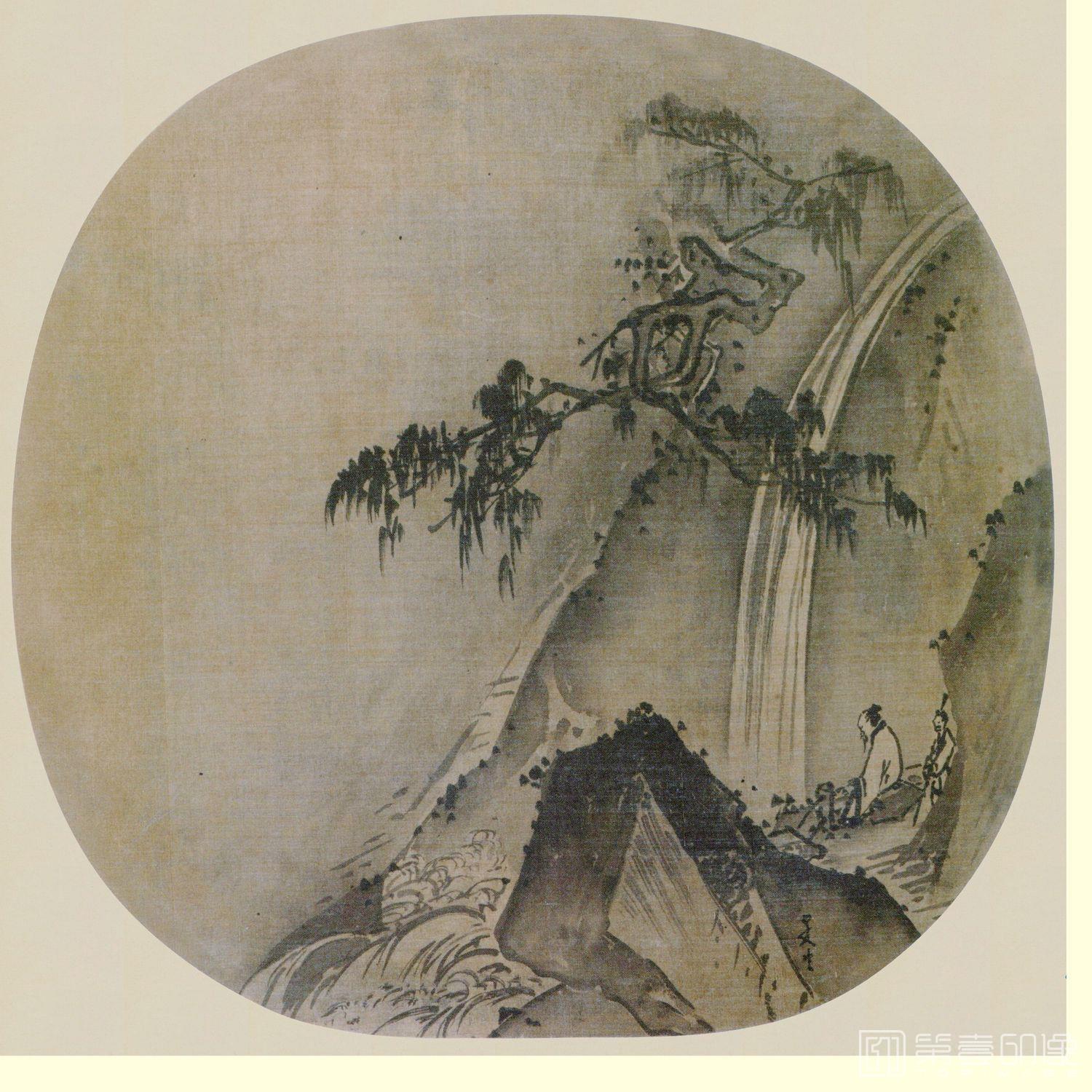 国画-松下观瀑-46X46