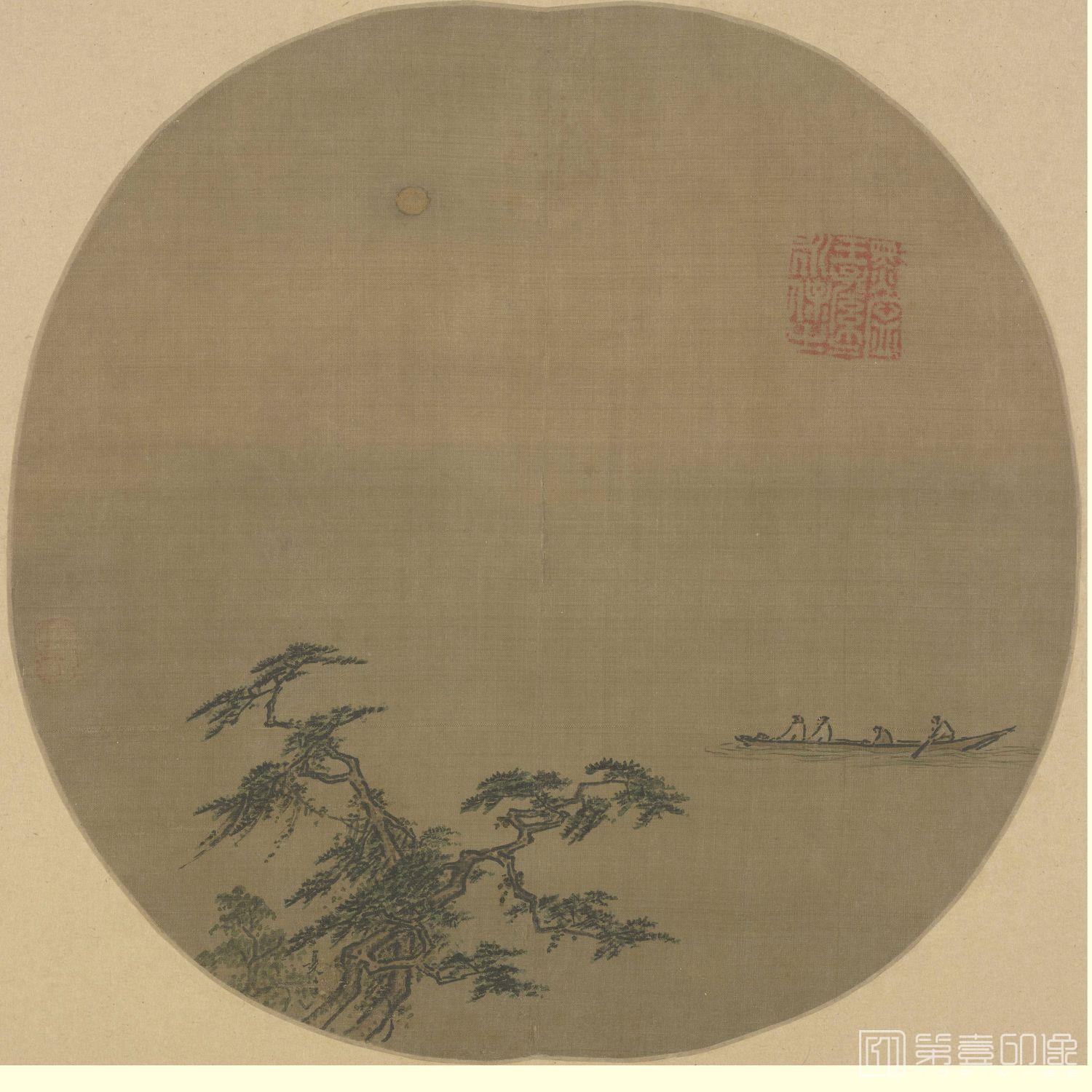 国画-松溪泛月图页-24.7x25.2