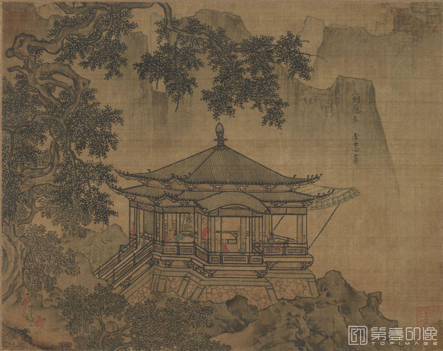 国画-楼阁图-17.8 x 21