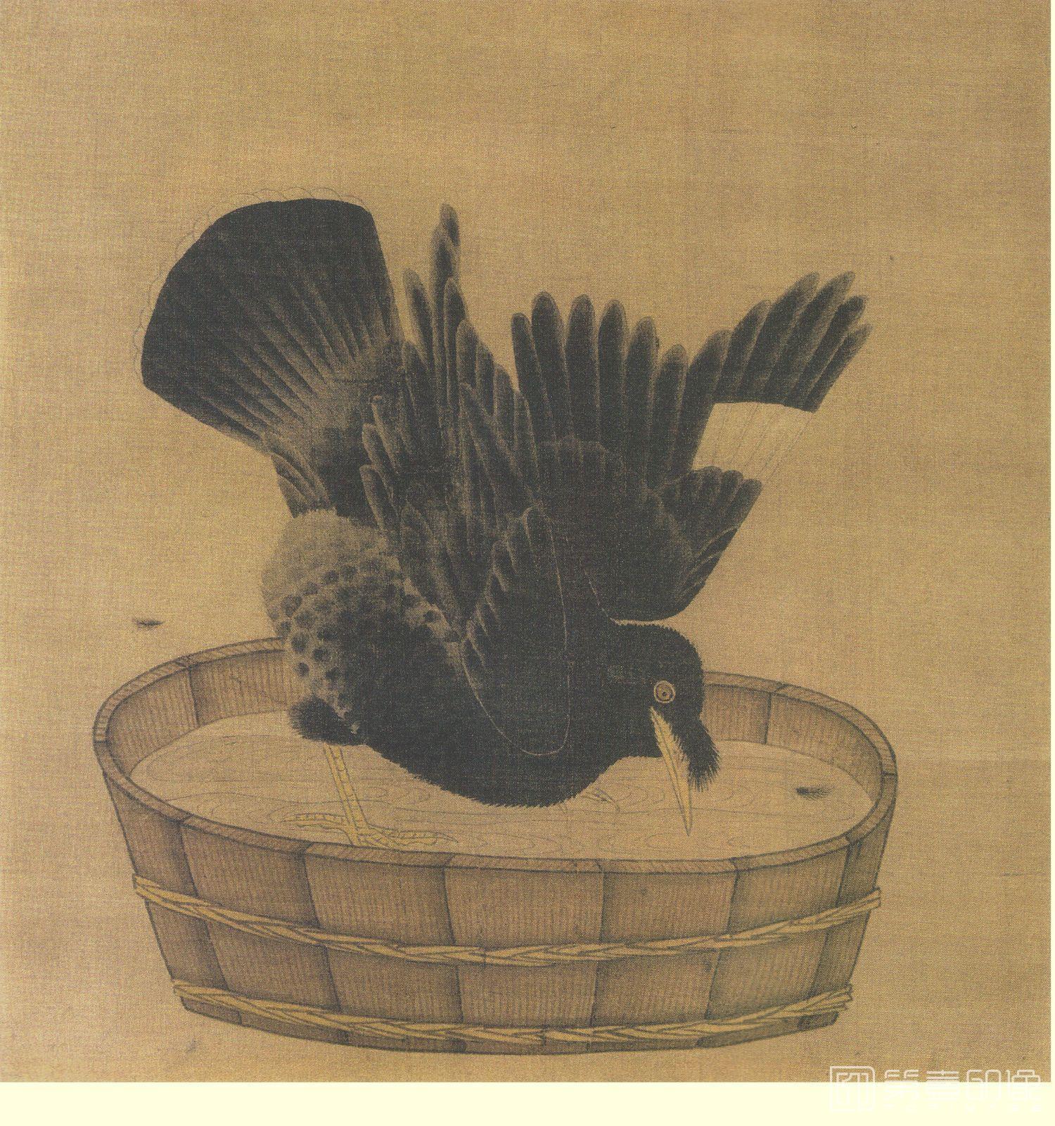 国画-禽浴图-24.7x24