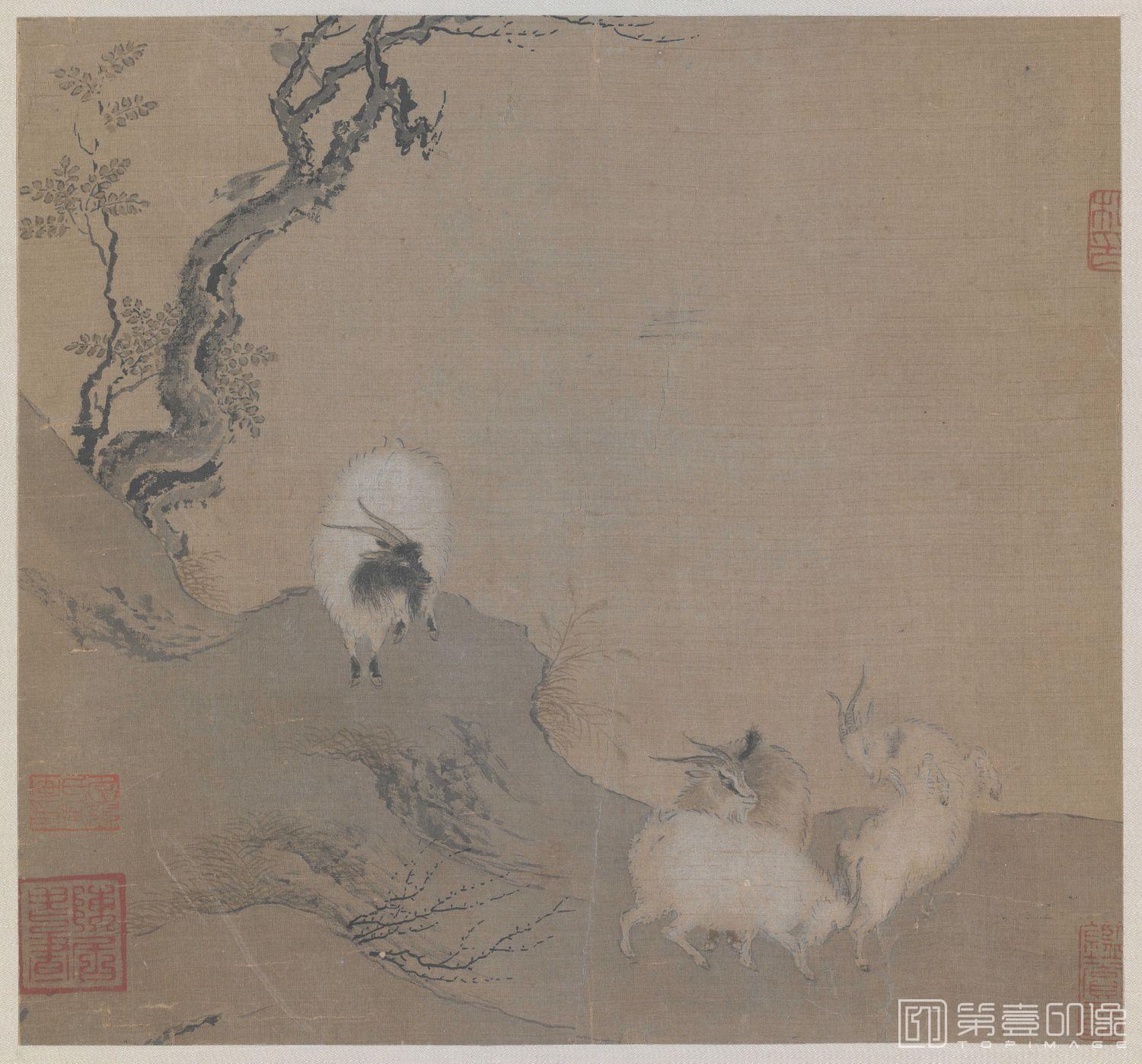 国画-四羊图-22.5x24
