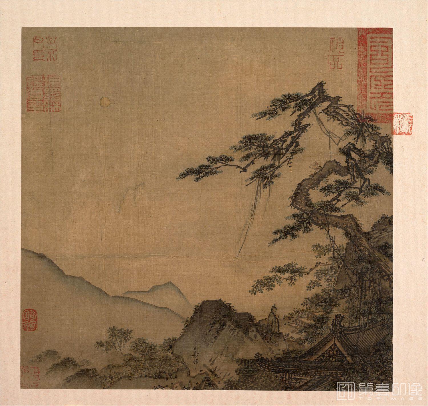 国画-长松山水图页-25.1×26