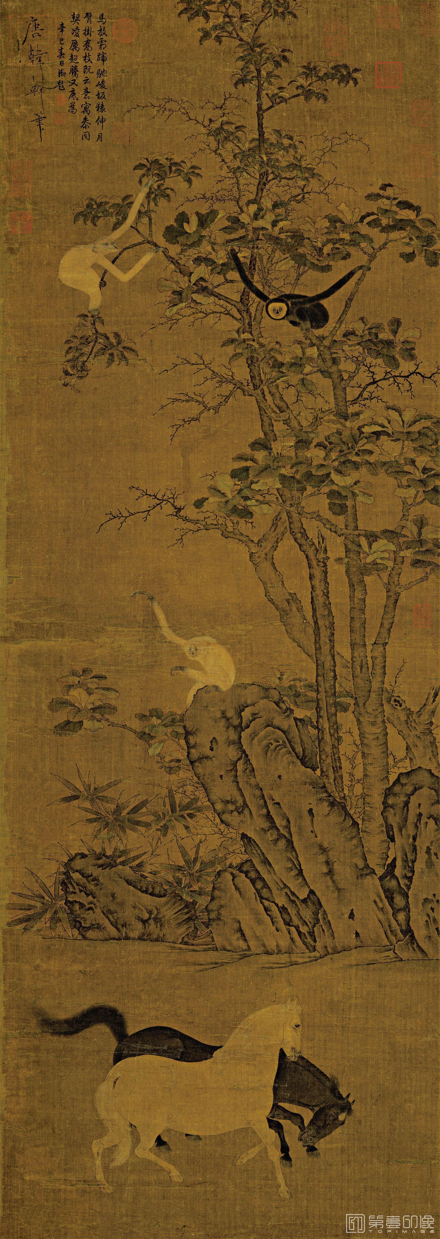 国画-猿马图-48.58X136.8