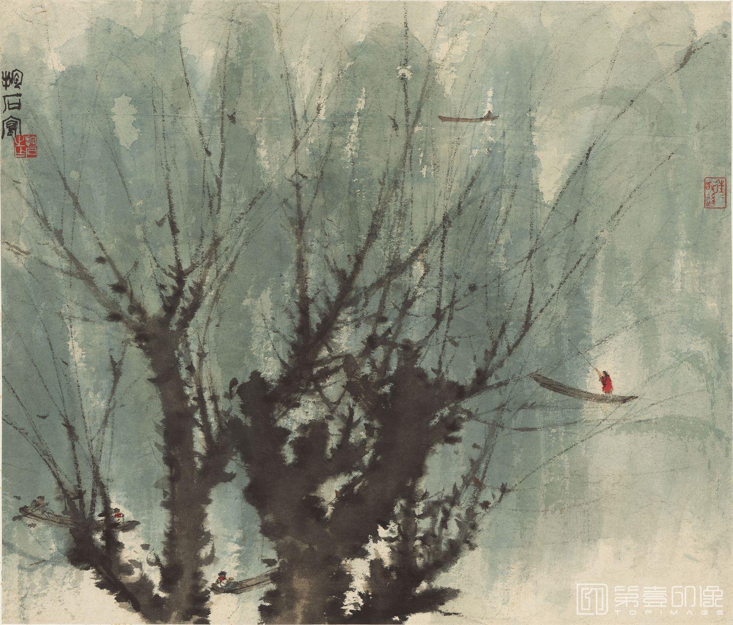 国画-柳畔-62.4x53.3