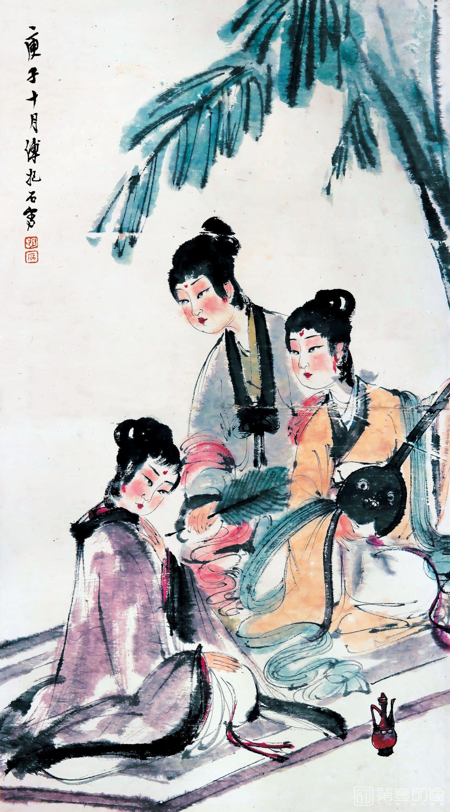 国画-芭蕉美人图-33×60