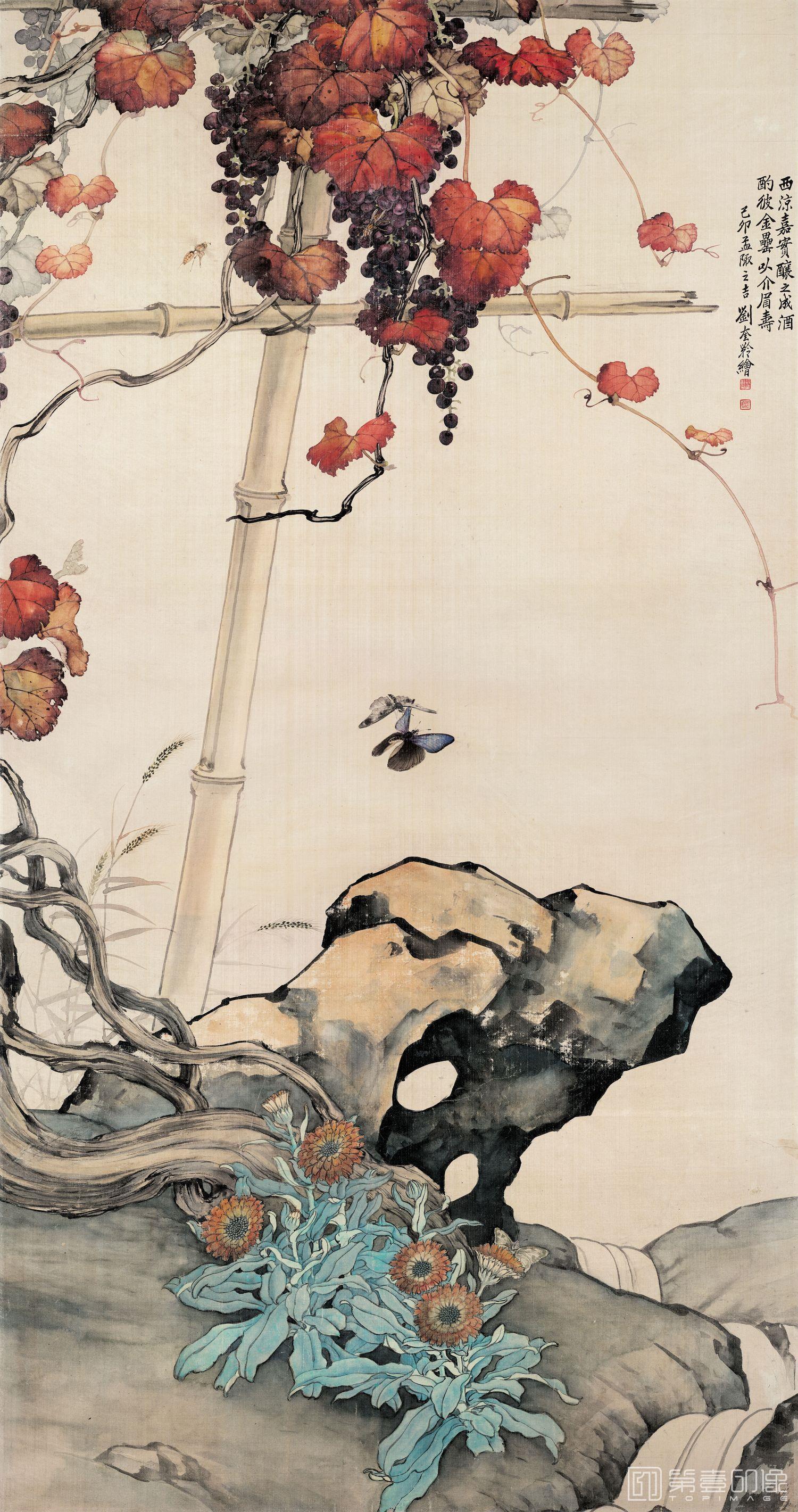 国画-花蝶葡萄图-97.4X51