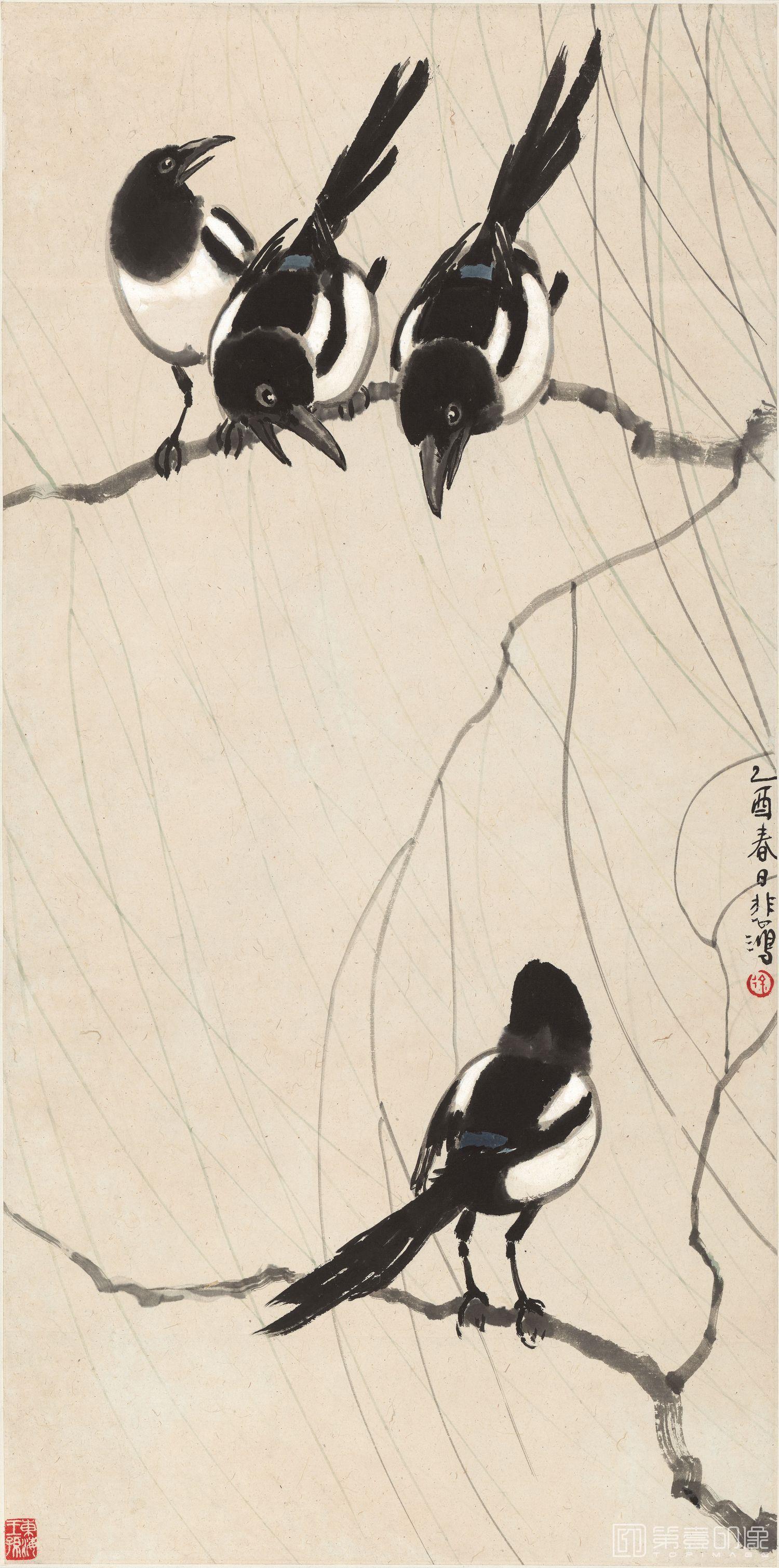 国画-墨笔四喜图-39.6x79.8