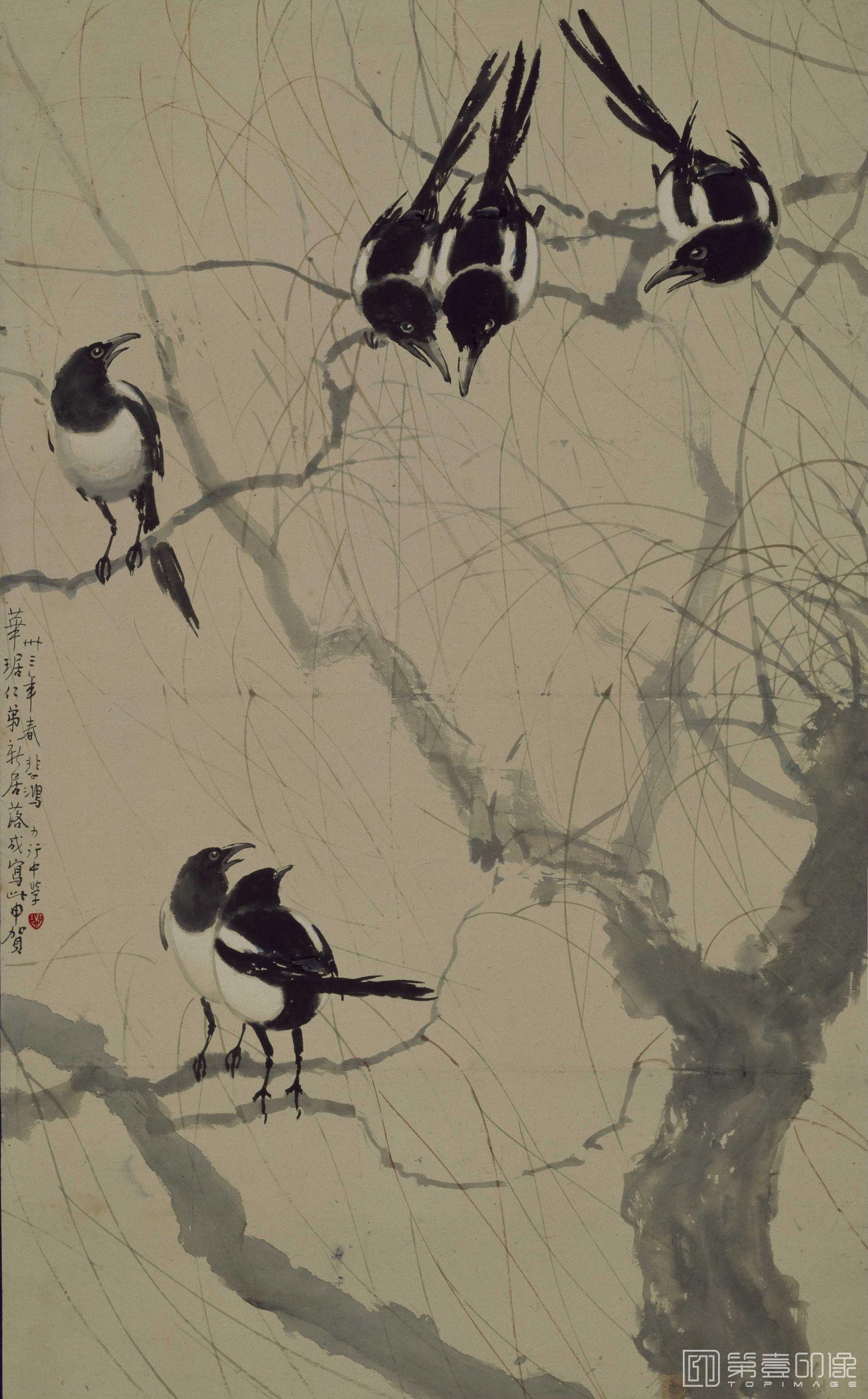 国画-柳鹊图轴
