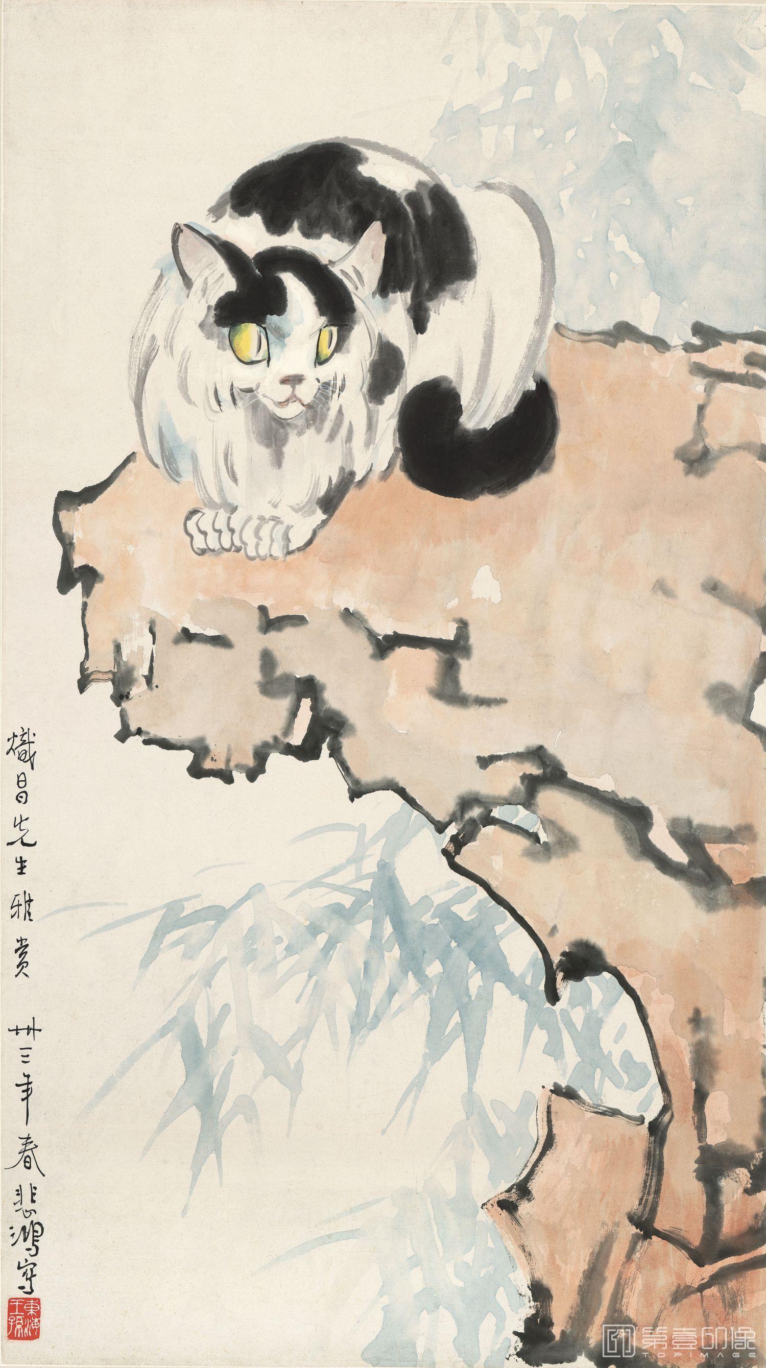 国画-猫踞图-38.5x68.7