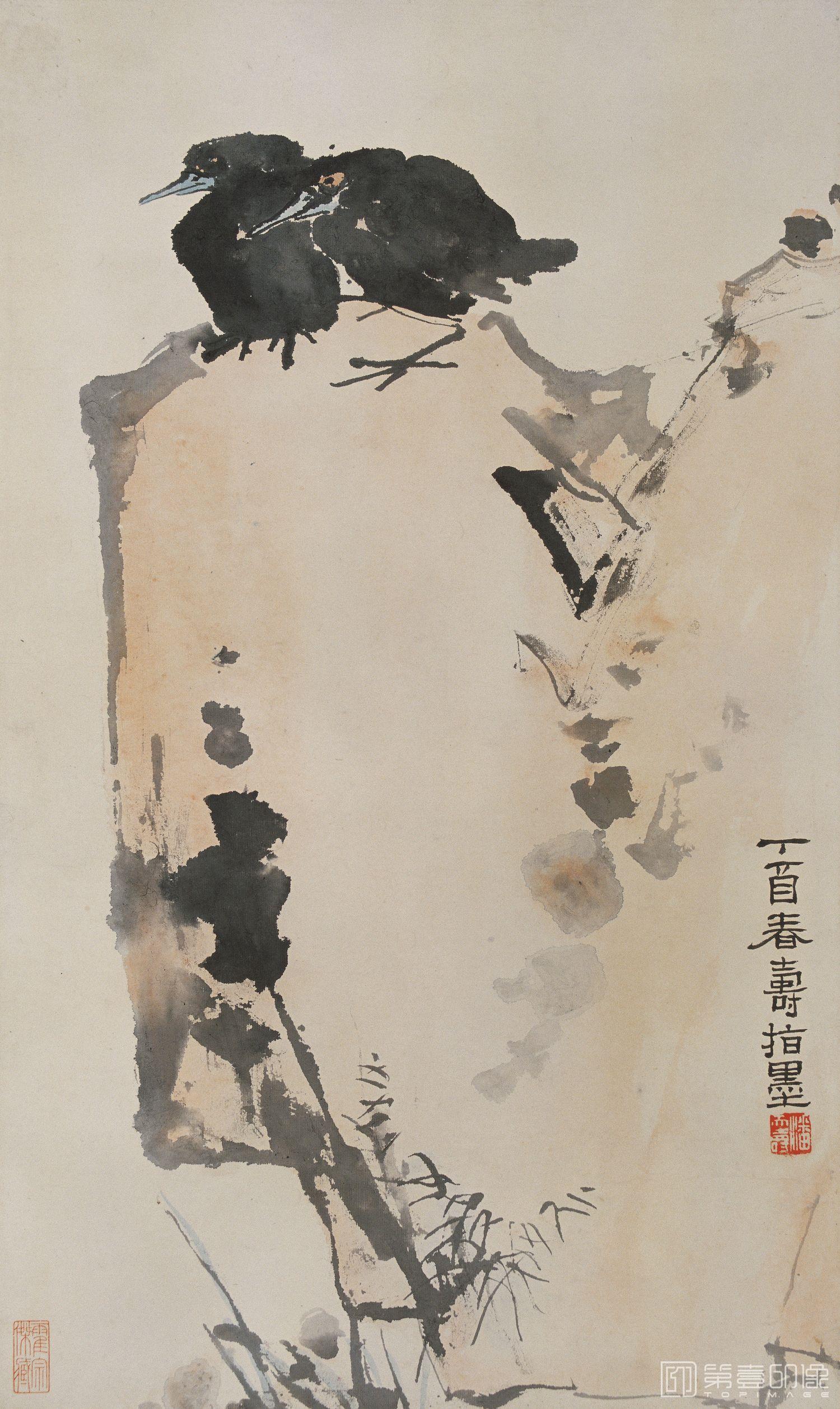 国画-指墨八哥-33×55