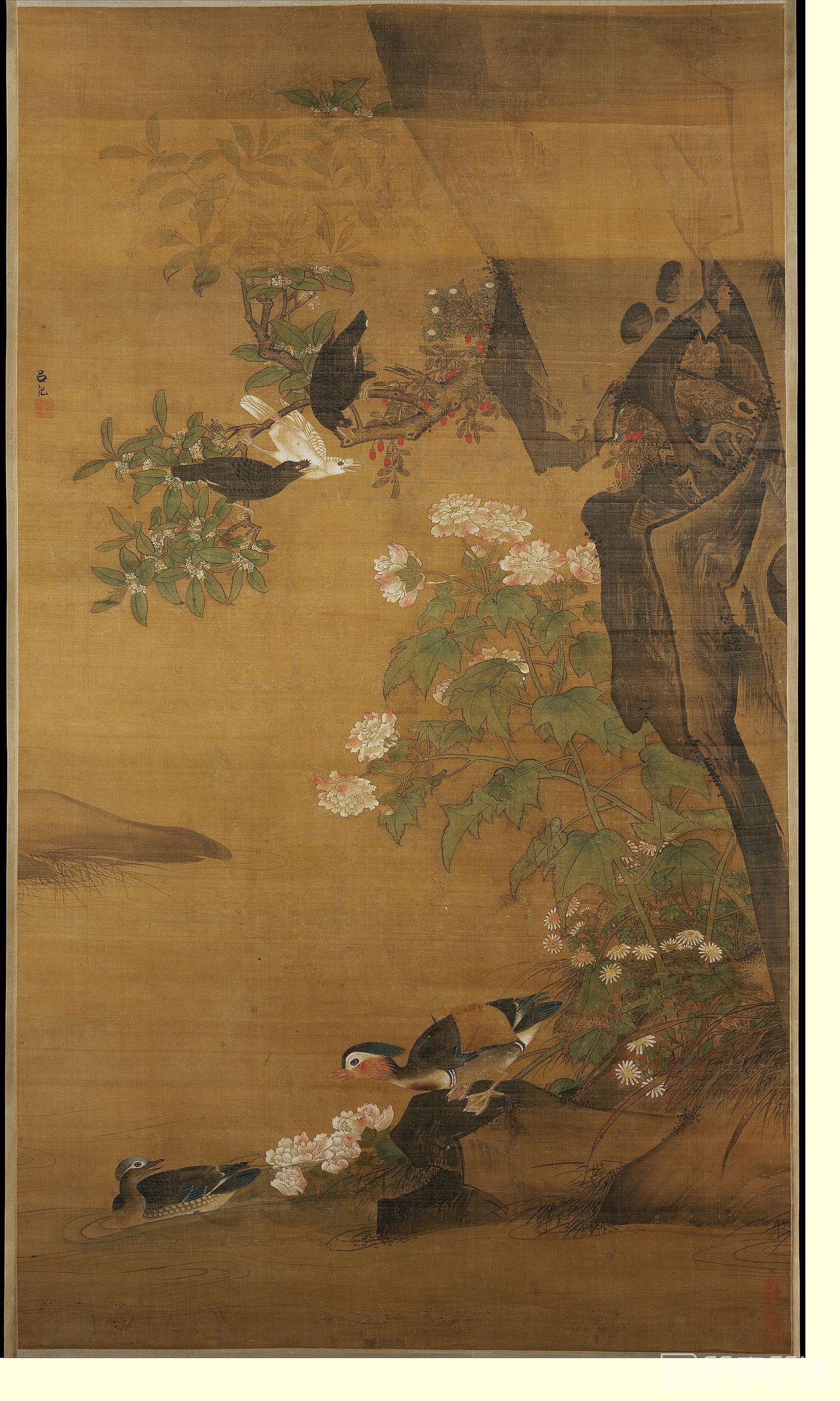 国画-富贵双鸳图