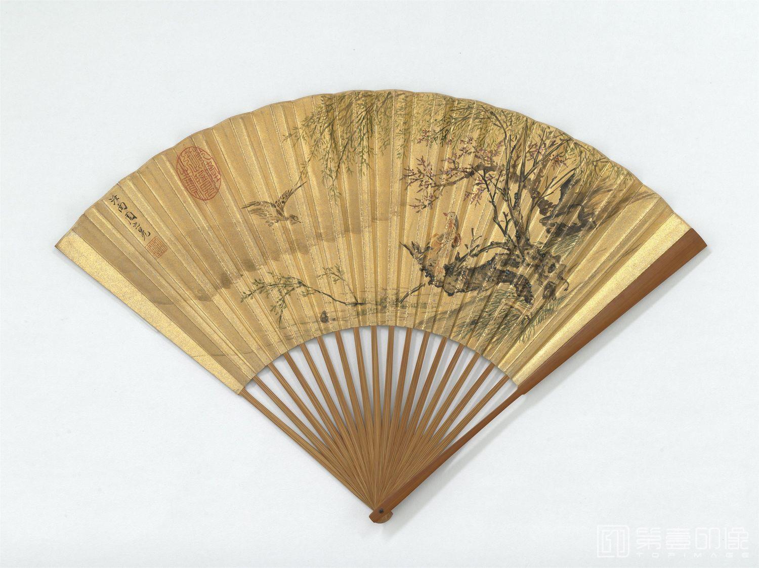 国画-春水文禽文从简书鸳鸯篇成扇-17.5x47.3
