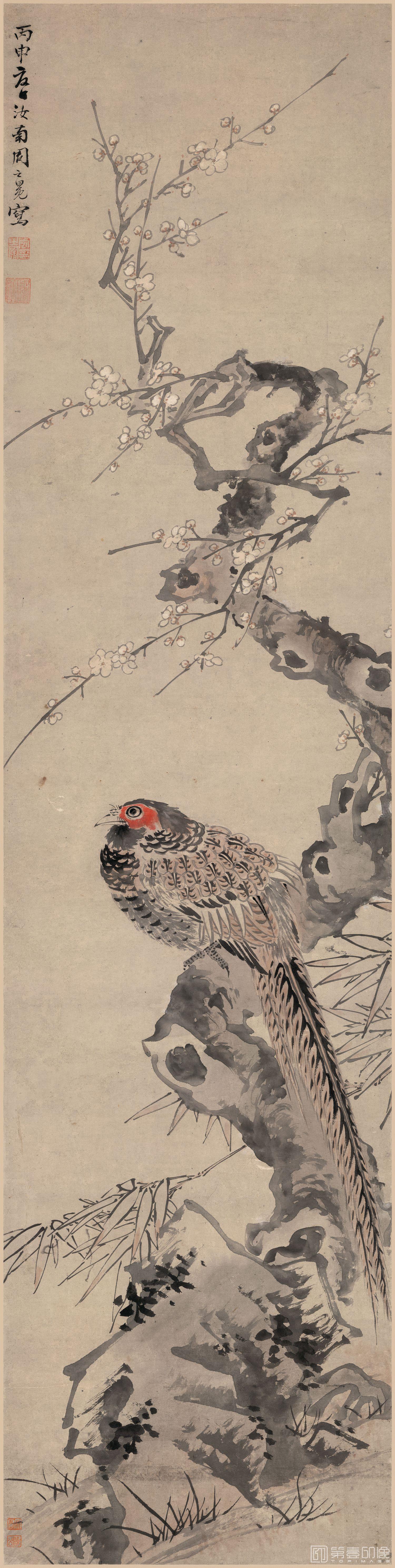 国画-梅花野雉图-134X23