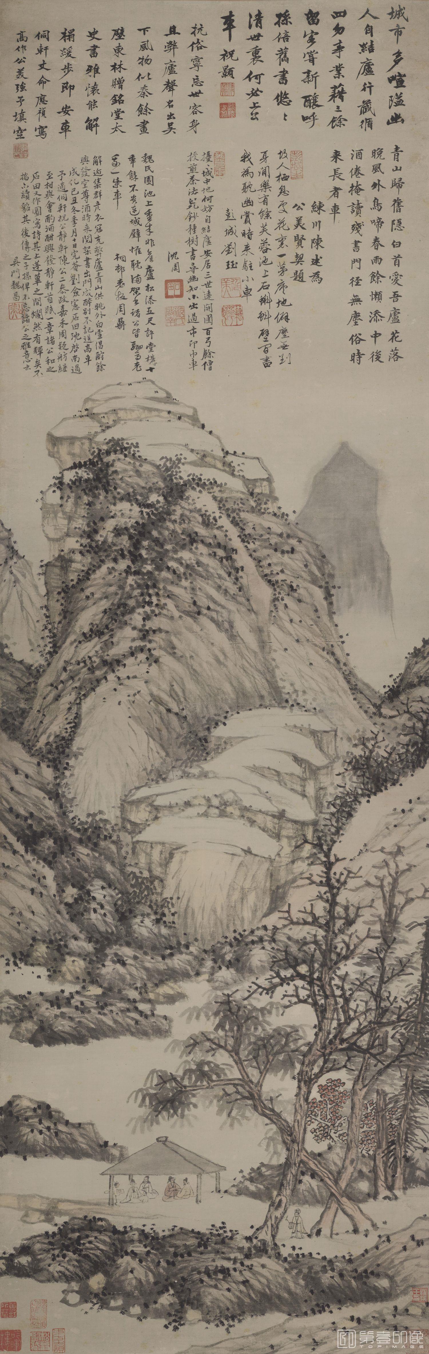 国画-魏园雅集 (灰色调)-145.5x47.5