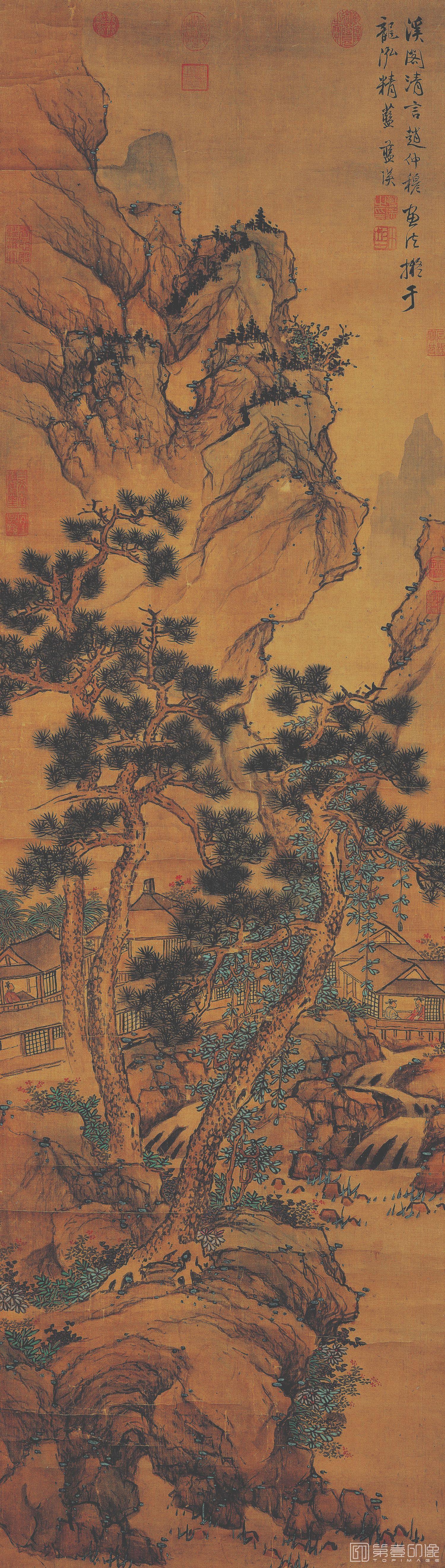 国画-溪阁清言图-167.5X48