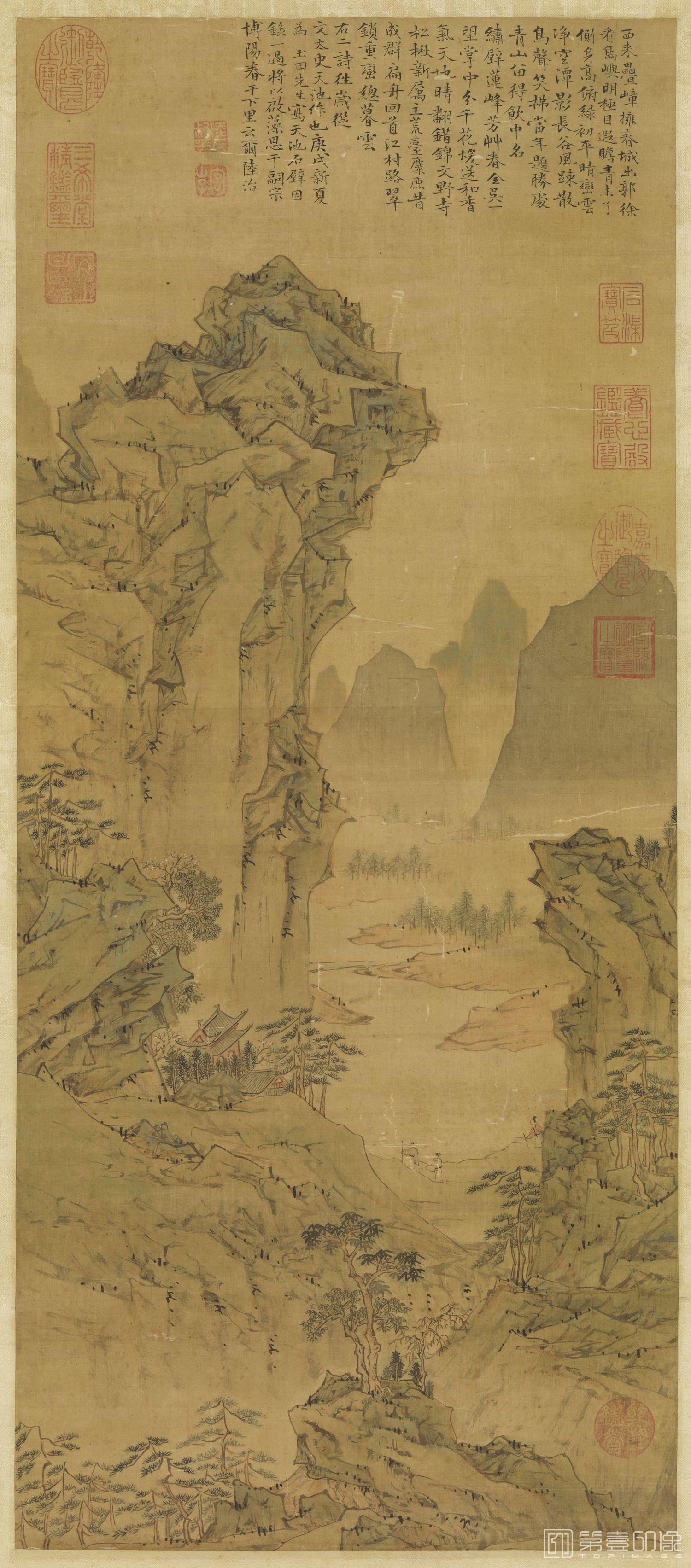 国画-天池石壁轴-70.6x30.3