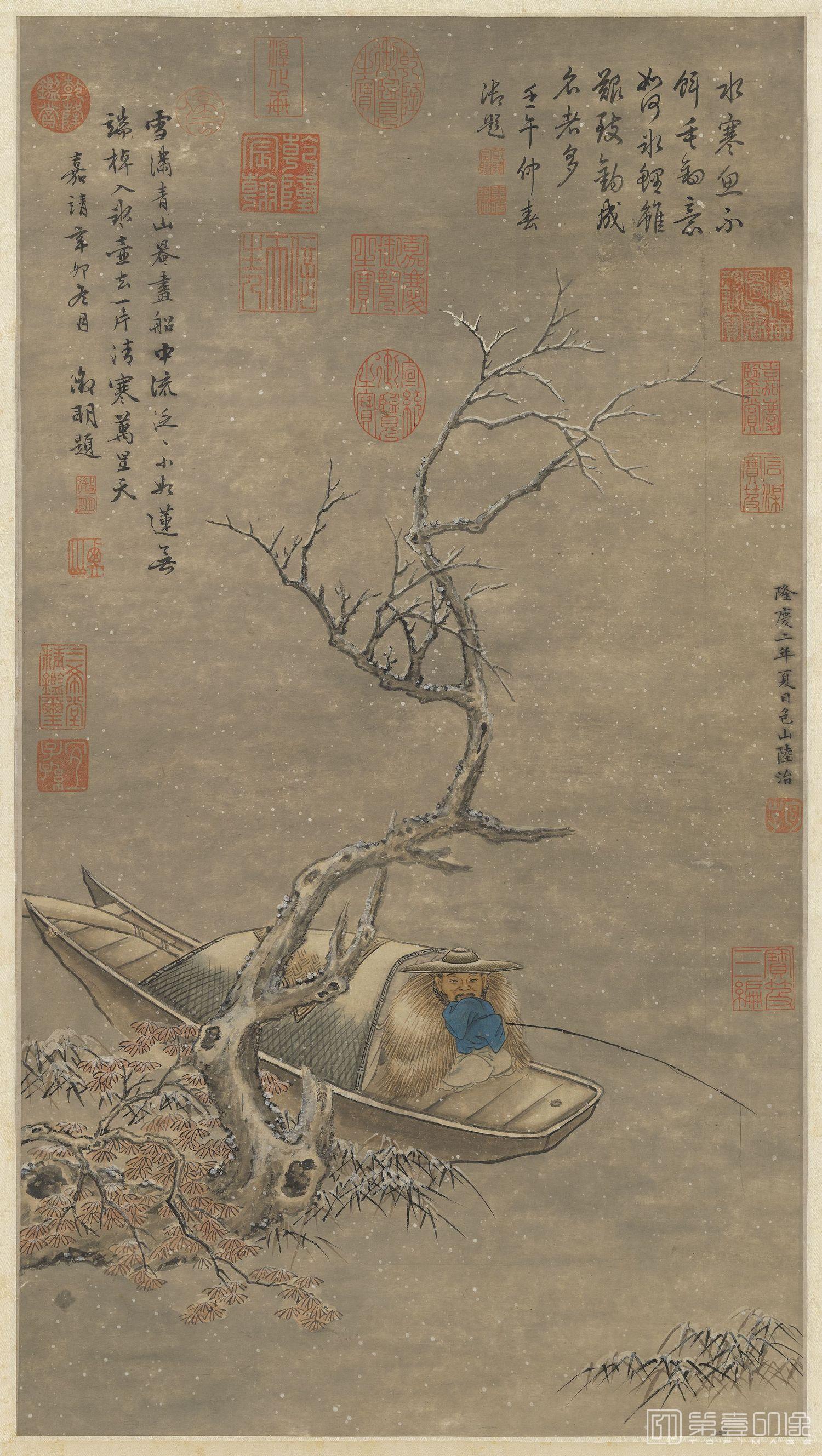 国画-寒江钓艇轴-65.7×36.6