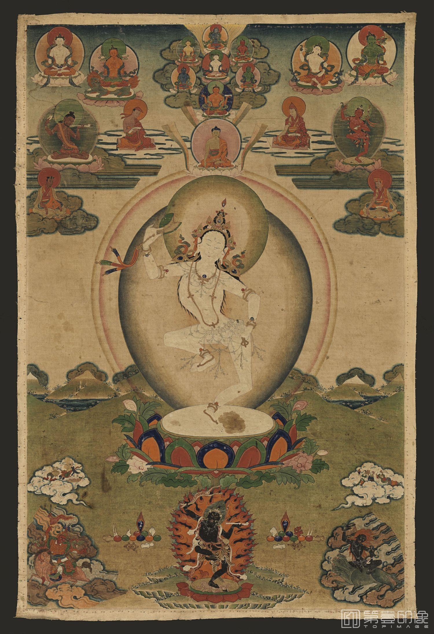 壁画-未知年代-西藏唐卡-瑜珈母像-73x108