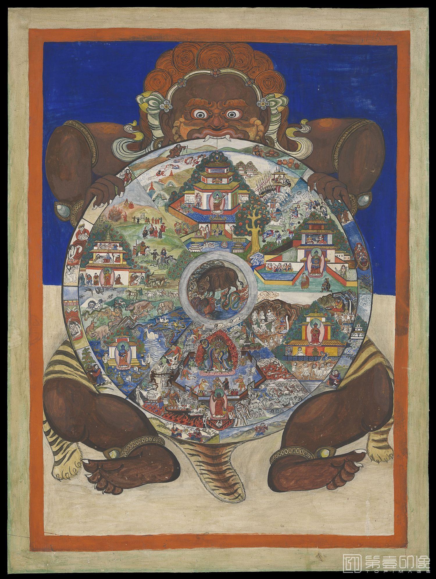 壁画-未知年代-西藏唐卡-阎罗王像-93x123