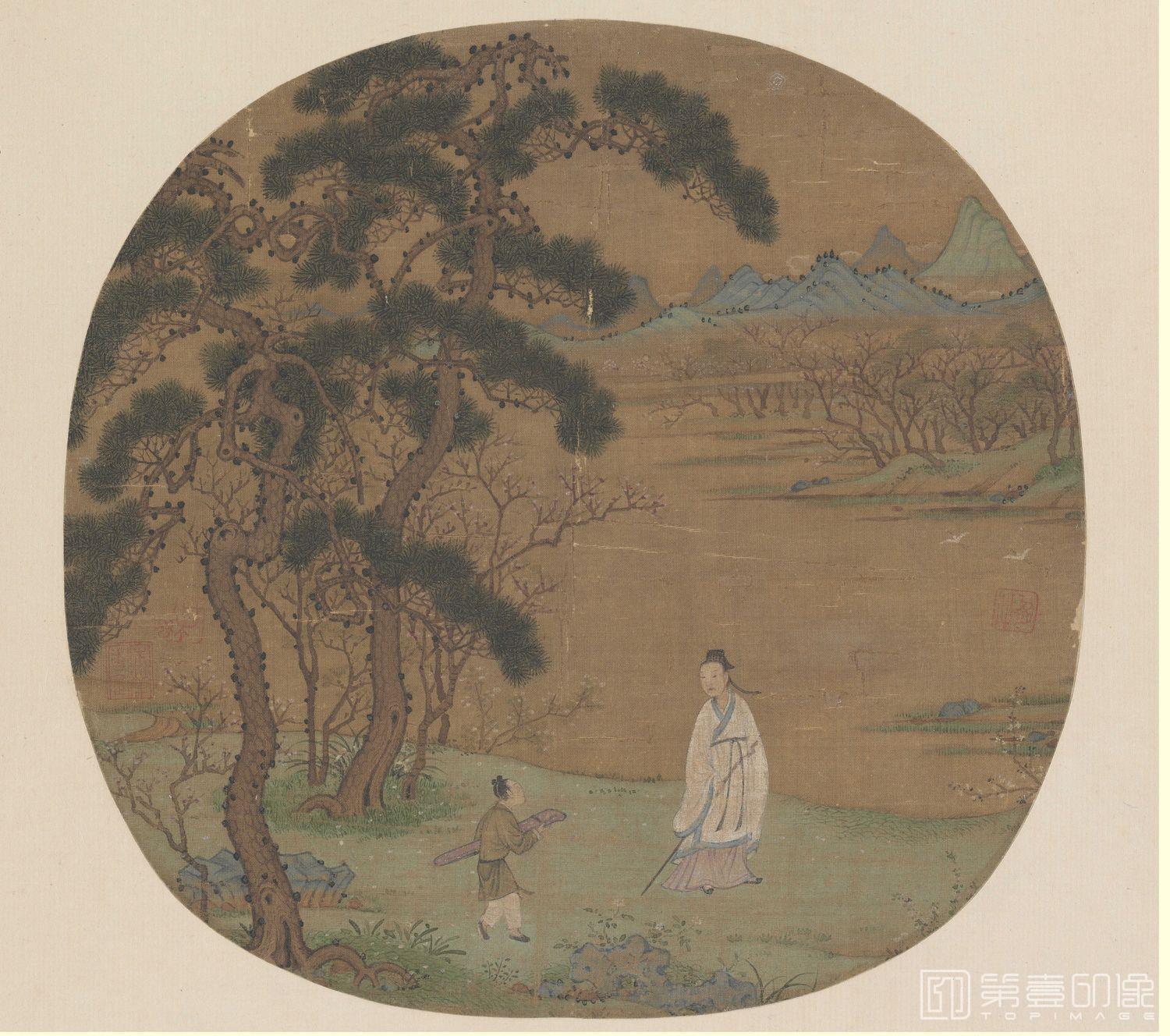 国画-松荫策杖图页