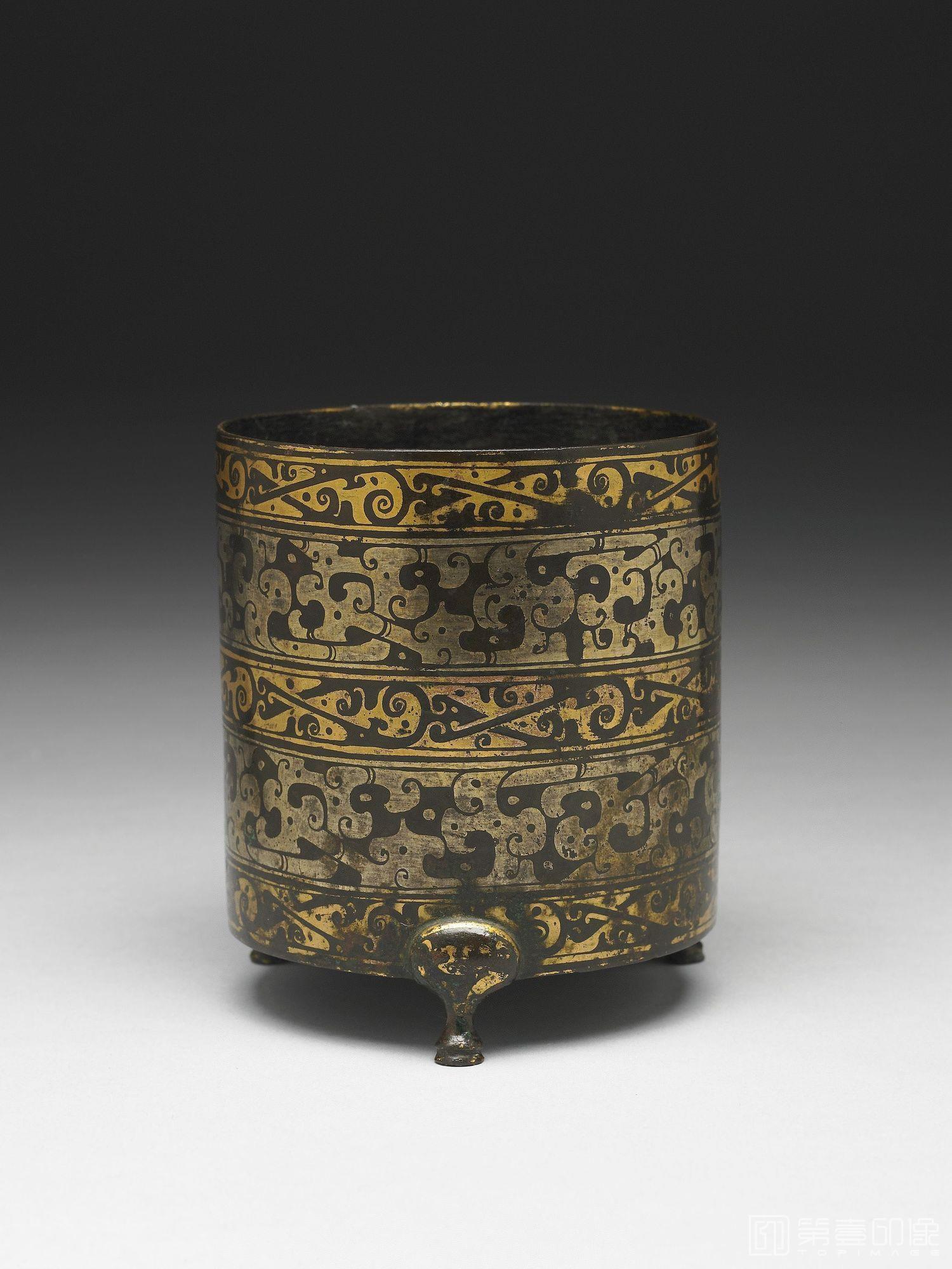 摄影-公元前3-前2世纪 错金云纹樽-高10.2cm 径 8.7cm