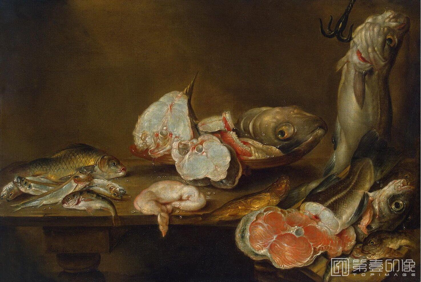 油画-油画-Натюрморт с рыбой (1643) (59.5 х 85) (С-Петербург, Эрмитаж)