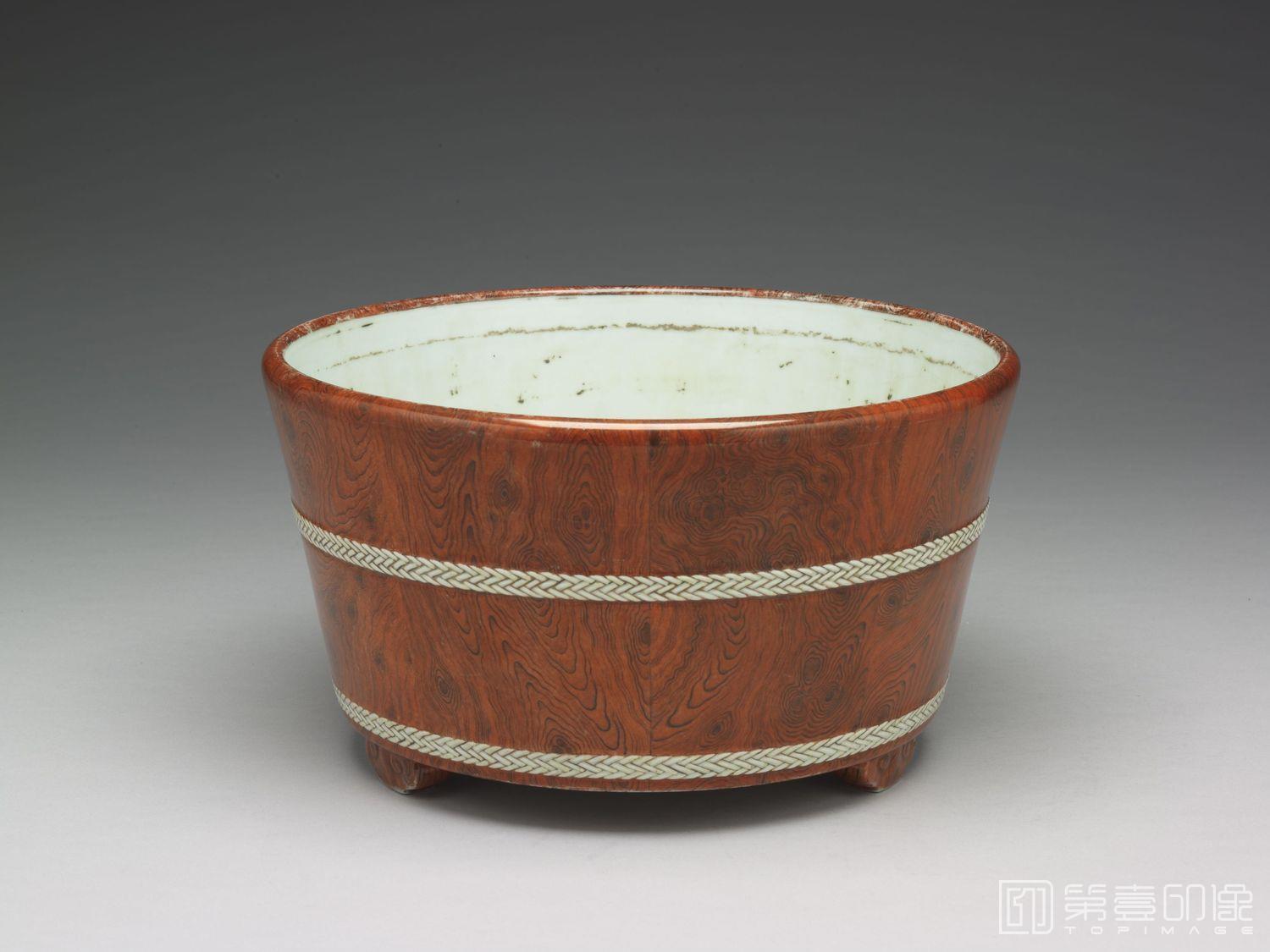 摄影-清-雍正 仿木纹花盆-高16cm 口径30.2cm 底径23.4cm
