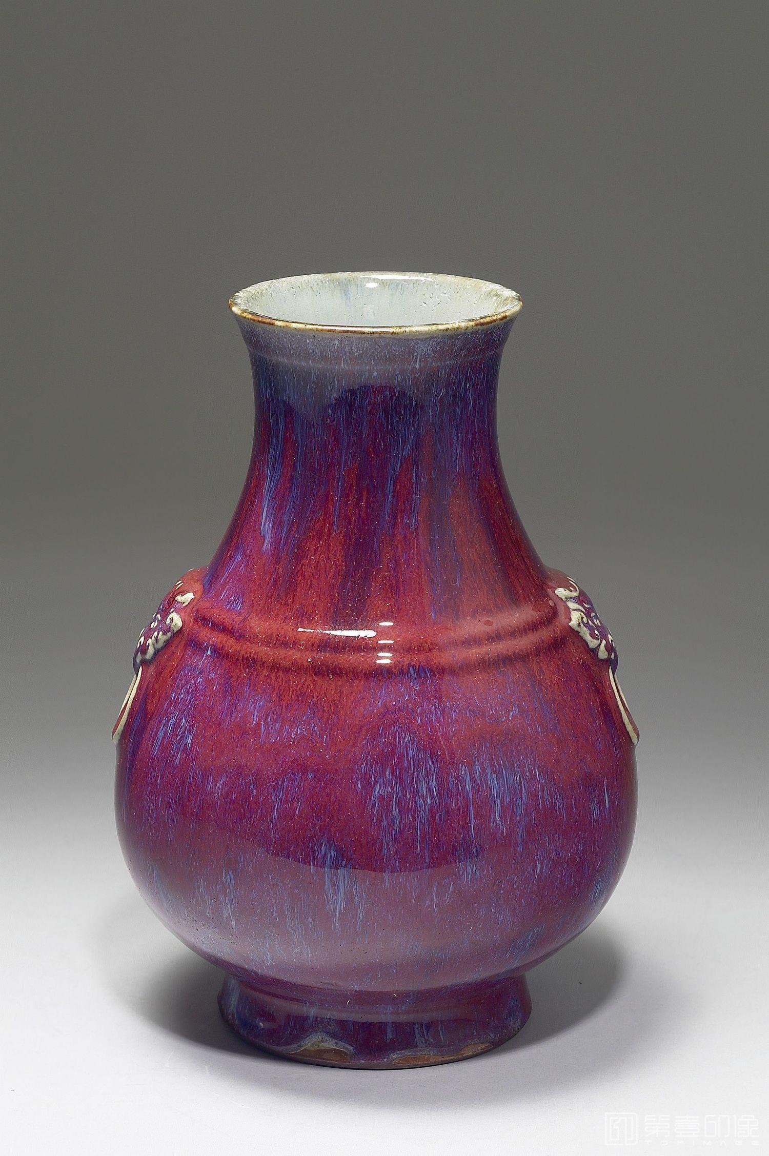 摄影-清-雍正 仿钧釉兽耳弦纹瓶-高26.1cm 口径10cm 底径11.2cm