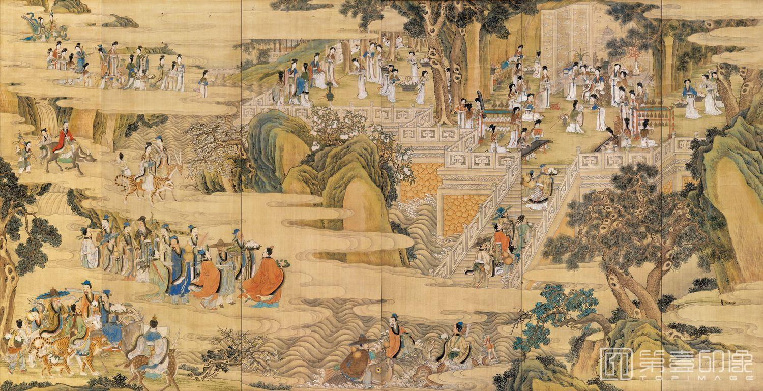 国画-群仙祝寿图佛道-86X170