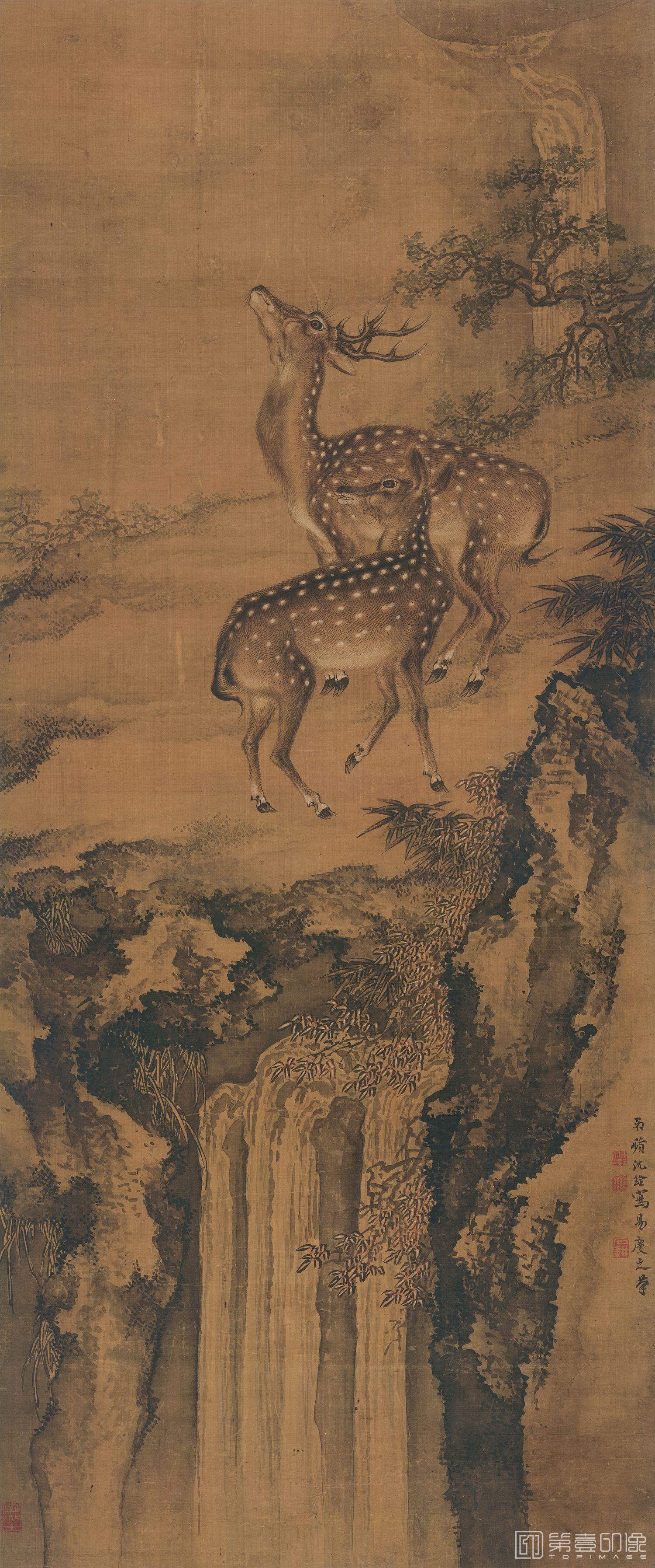 国画-双鹿图-50.5x120