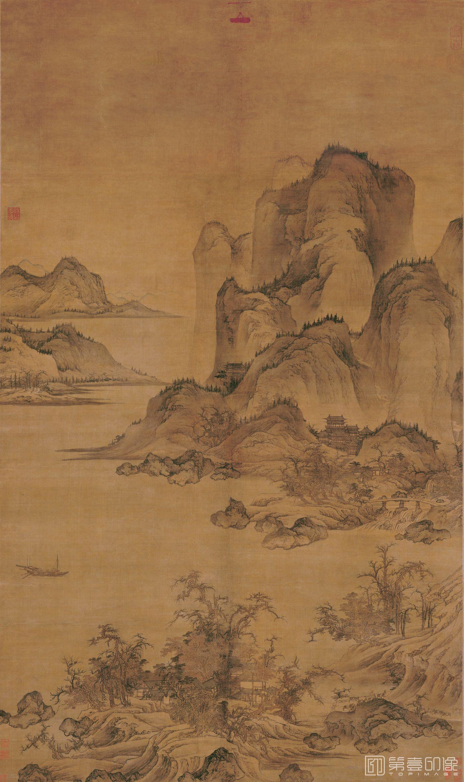 国画-秋山行旅图轴-186.5x69