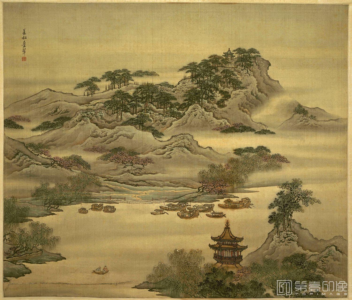国画-山水四条屏-扬州四景-万松叠翠-57X66.1