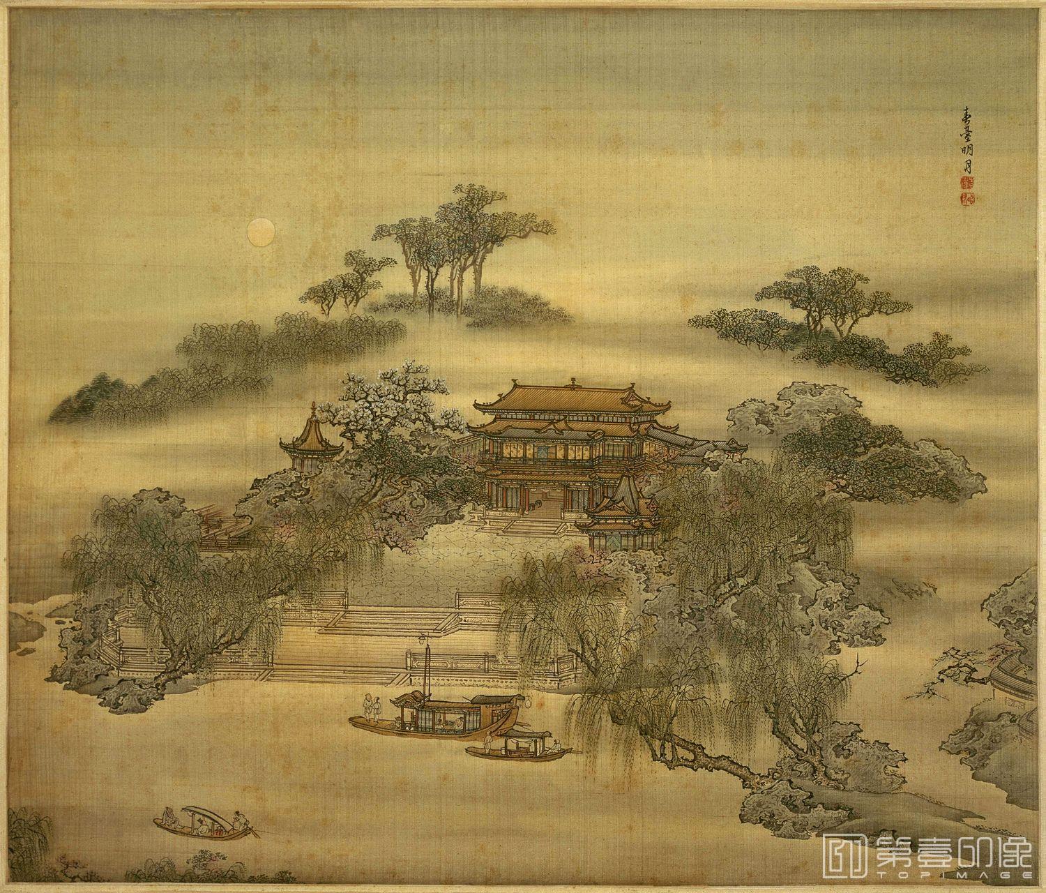 国画-山水四条屏-扬州四景-春台明月-57X66.1