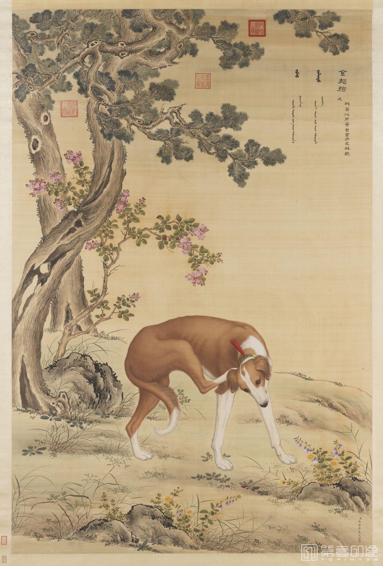 国画-画十骏犬金翅猃轴-494.3x204.5